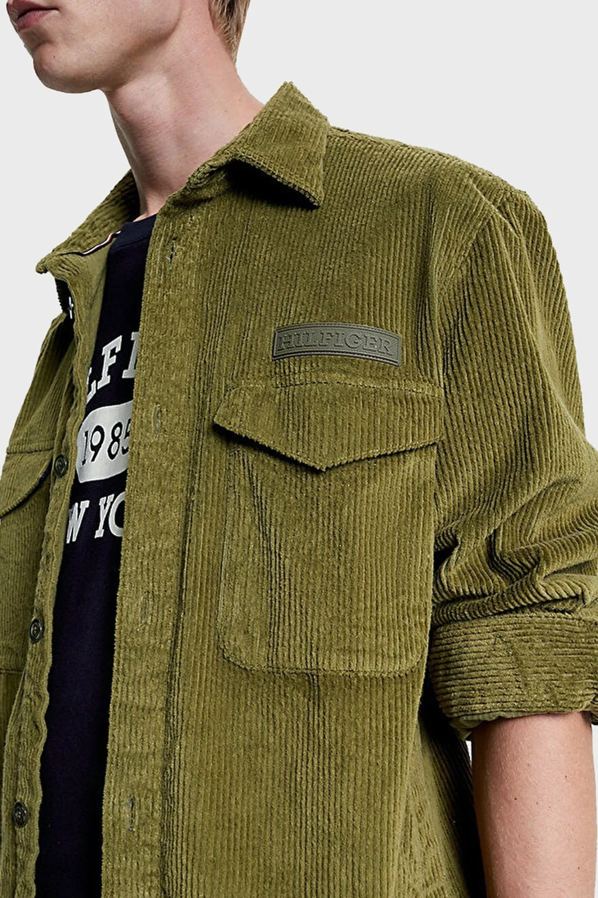 Tommy Hilfiger Pamuklu Relaxed Fit Kadife Erkek Gömlek Ceket MW0MW32903 MS2 KOYU YEŞİL - 3