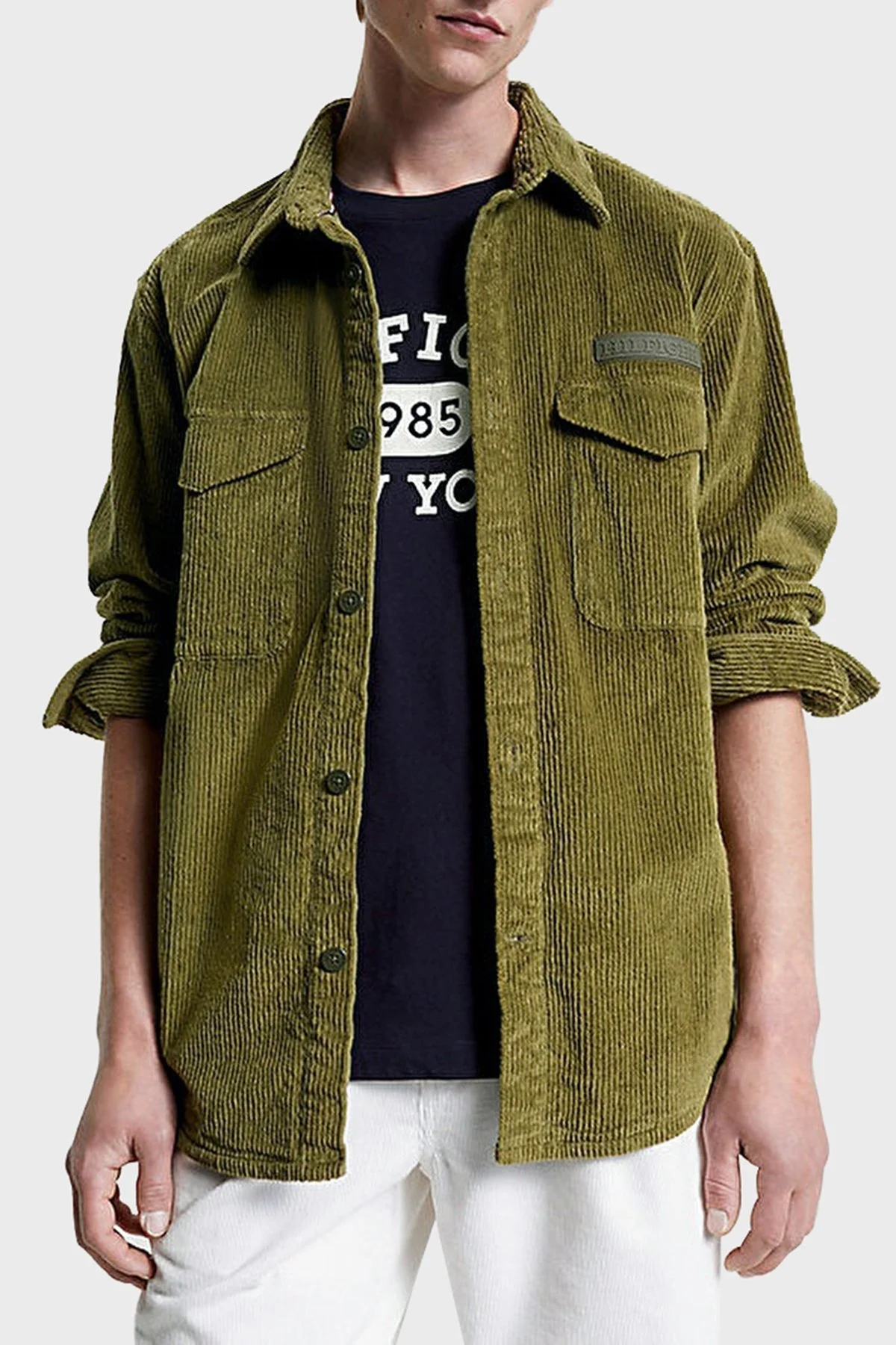 Tommy Hilfiger Pamuklu Relaxed Fit Kadife Erkek Gömlek Ceket MW0MW32903 MS2 KOYU YEŞİL - 6
