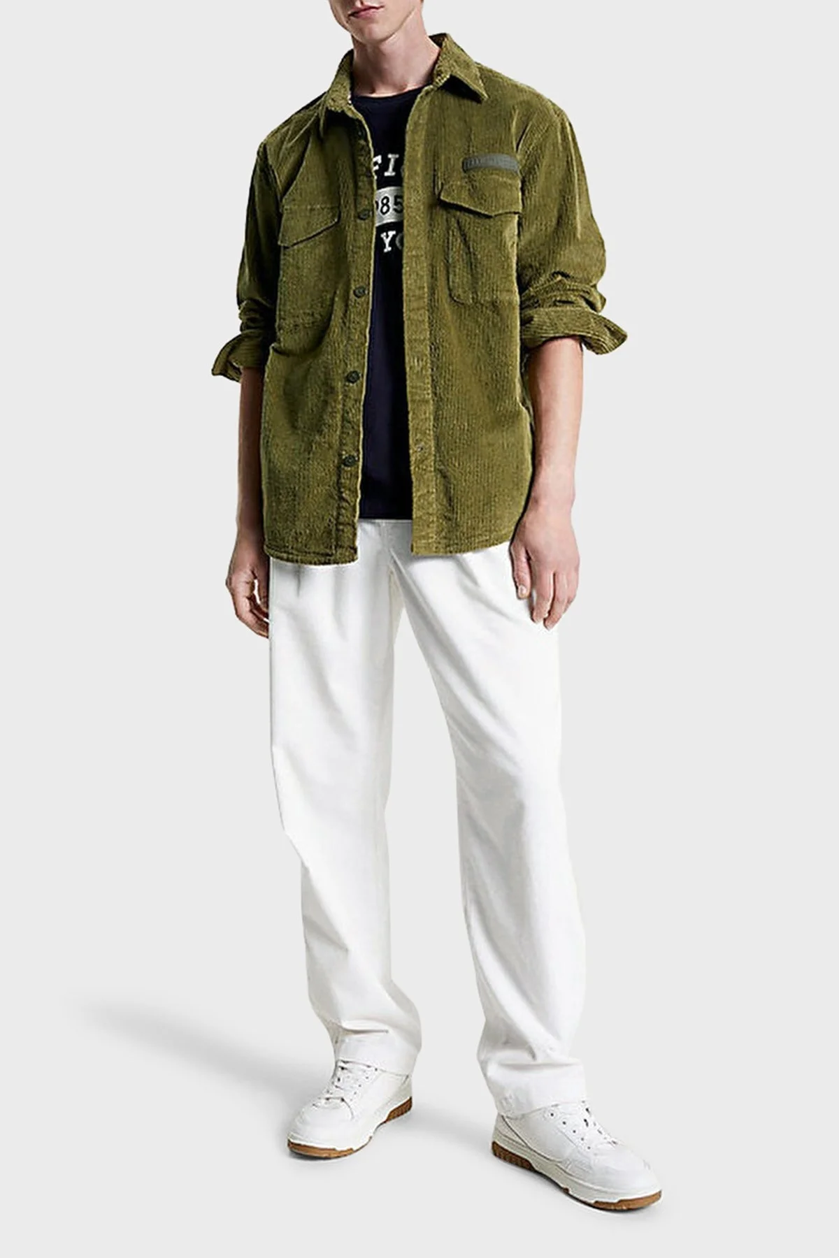 Tommy Hilfiger Pamuklu Relaxed Fit Kadife Erkek Gömlek Ceket MW0MW32903 MS2 KOYU YEŞİL - 7