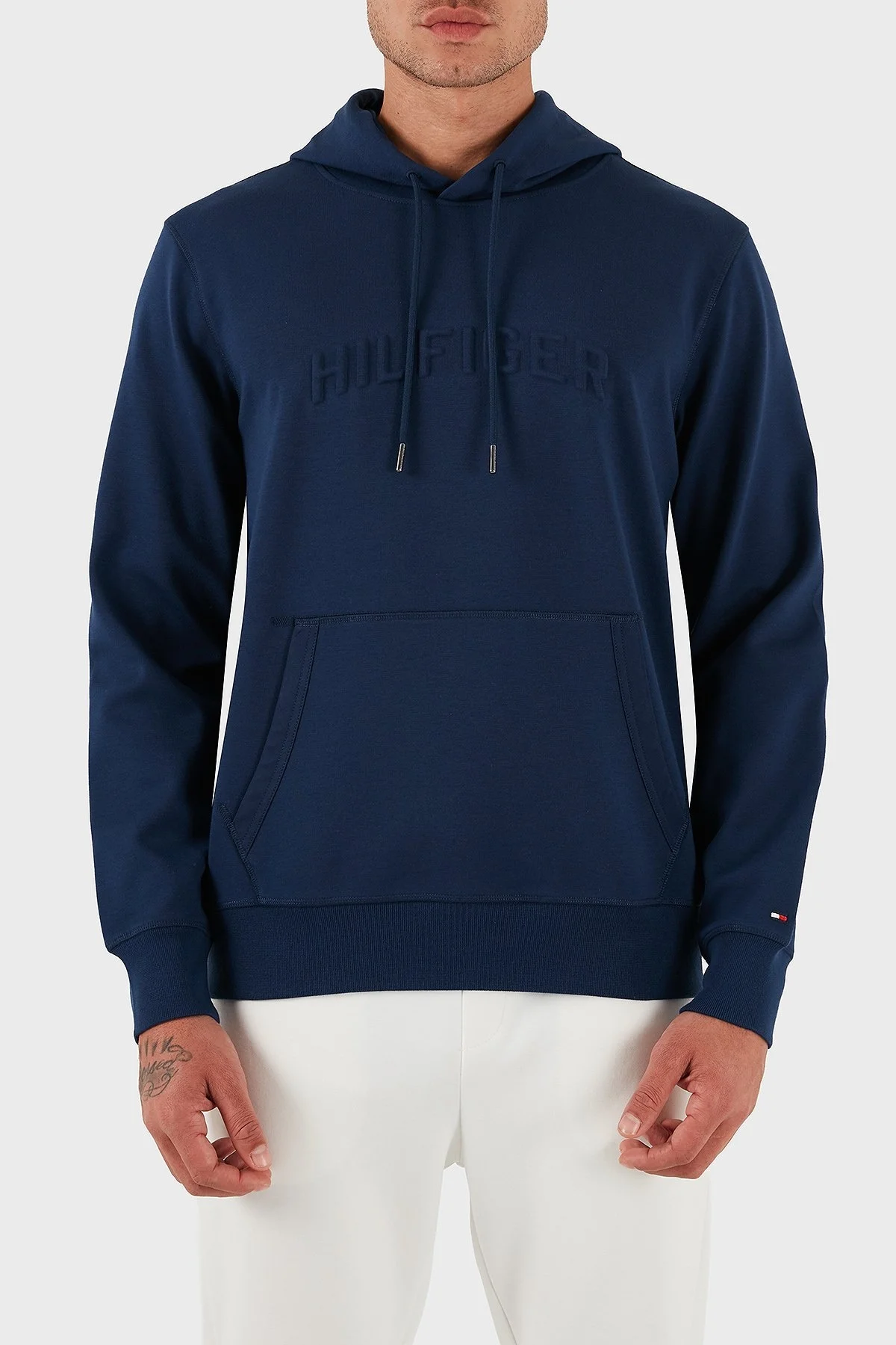 Tommy Hilfiger Pamuklu Relaxed Fit Kapüşonlu Logolu Erkek Sweat MW0MW39402 C7G MAVİ - 1