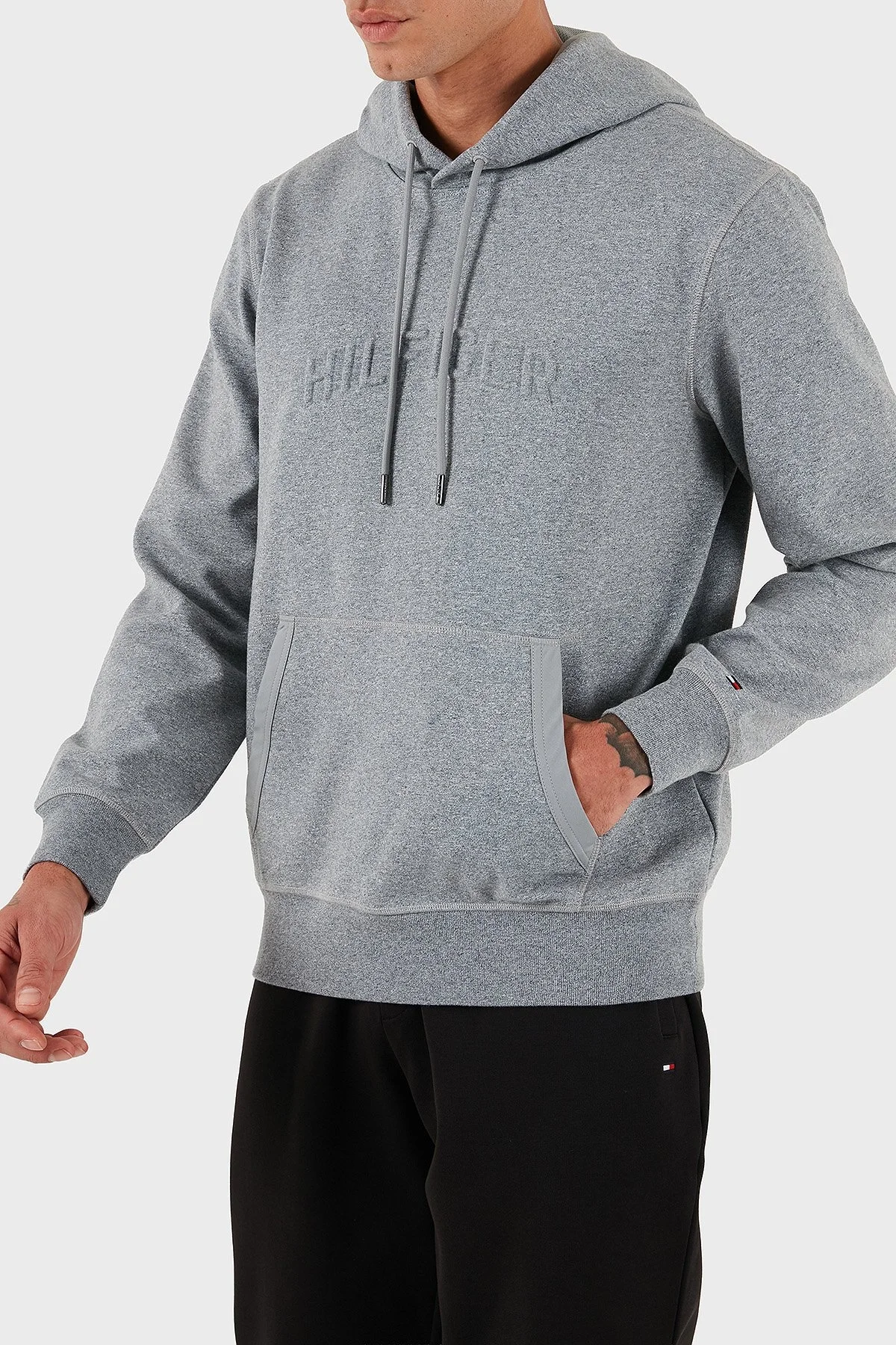 Tommy Hilfiger Pamuklu Relaxed Fit Kapüşonlu Logolu Erkek Sweat MW0MW39402 PMR GRİ - 3
