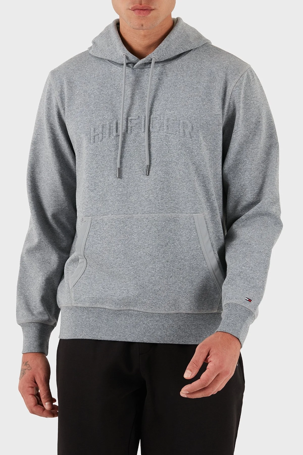 Tommy Hilfiger Pamuklu Relaxed Fit Kapüşonlu Logolu Erkek Sweat MW0MW39402 PMR GRİ - 4