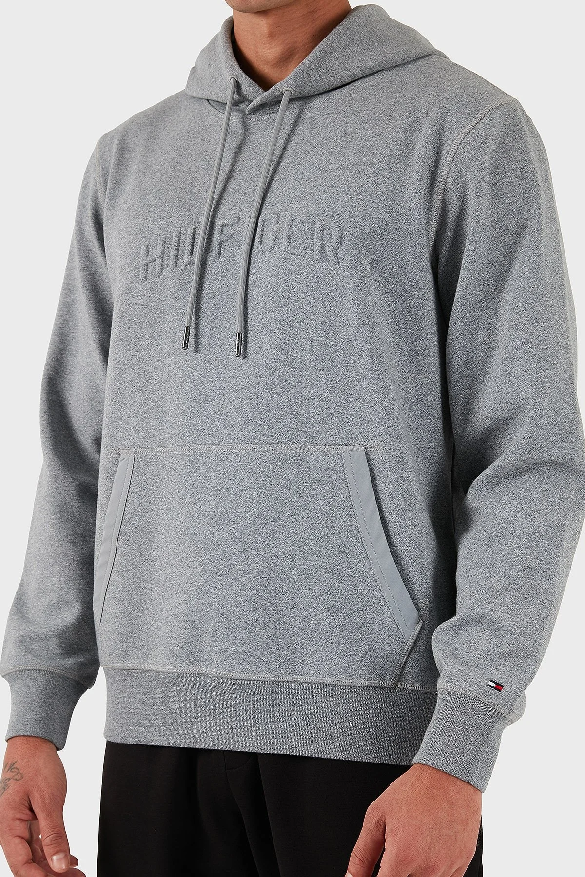 Tommy Hilfiger Pamuklu Relaxed Fit Kapüşonlu Logolu Erkek Sweat MW0MW39402 PMR GRİ - 5