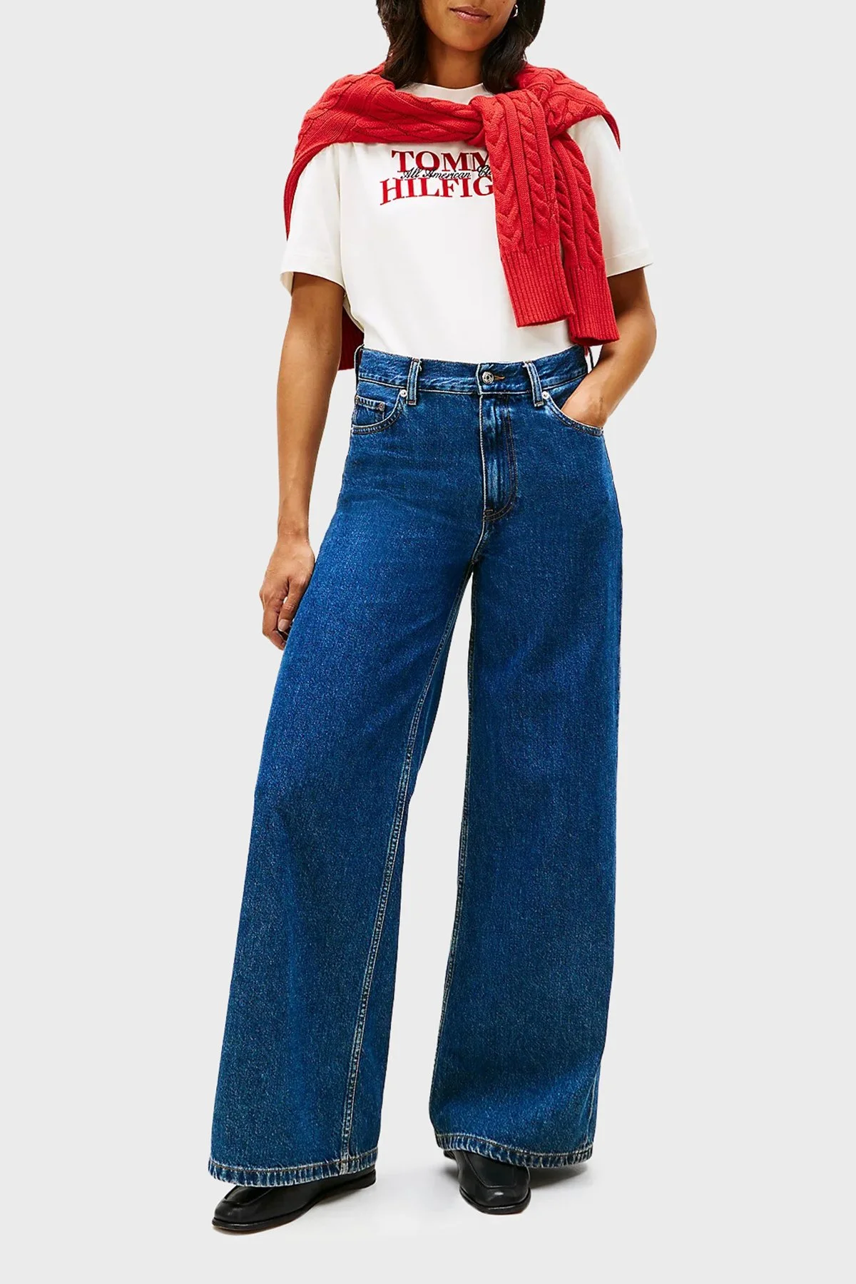 Tommy Hilfiger Pamuklu Relaxed Fit Logolu Bisiklet Yaka Bayan T Shirt WW0WW47884 YBI BEYAZ - 2