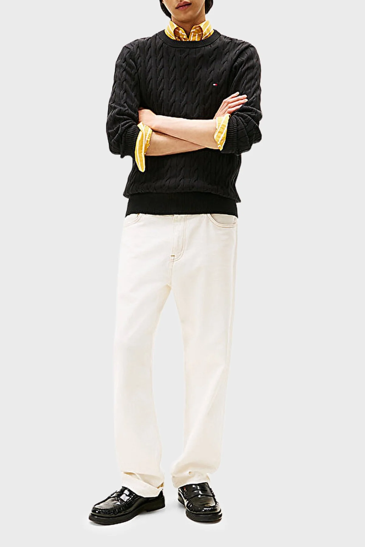 Tommy Hilfiger Pamuklu Relaxed Fit Örgülü Bisiklet Yaka Erkek Kazak MW0MW33132 BDS SİYAH - 3