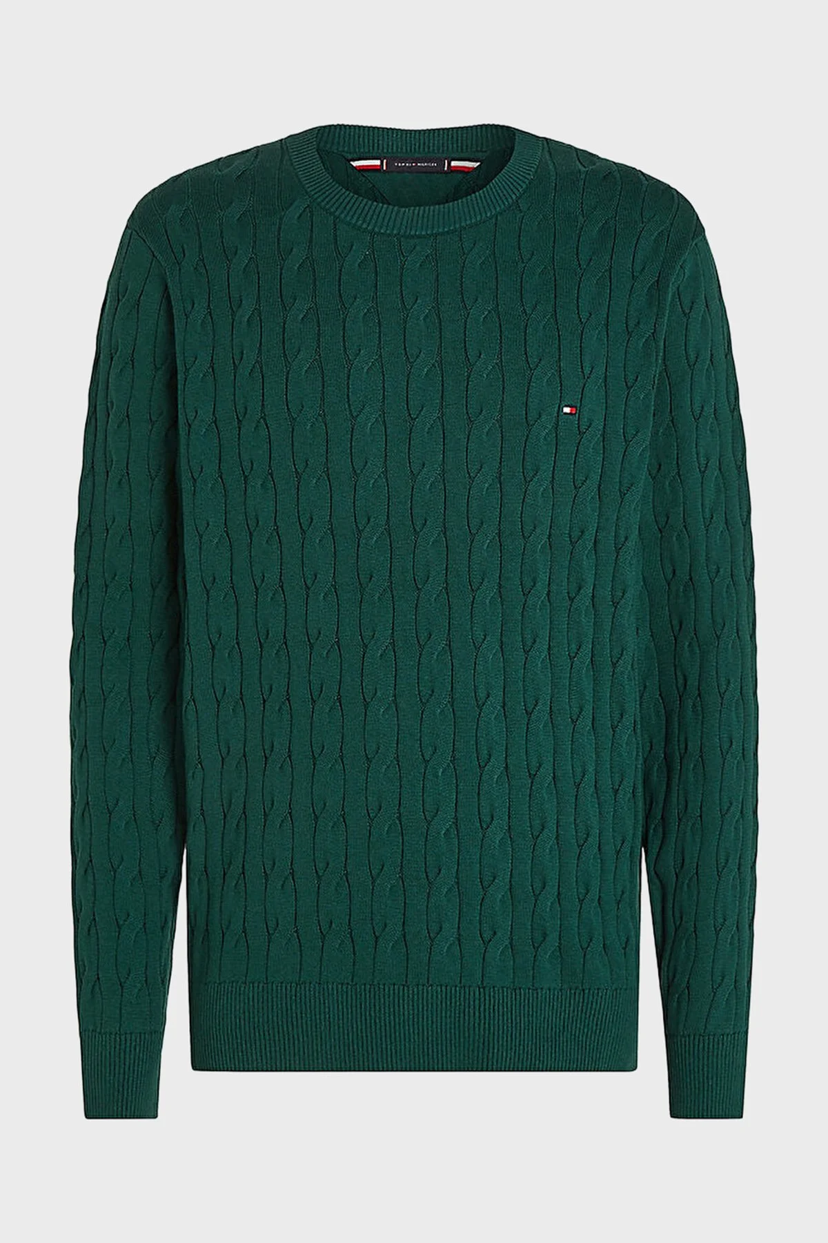 Tommy Hilfiger Pamuklu Relaxed Fit Örgülü Bisiklet Yaka Erkek Kazak MW0MW33132 L6K YEŞİL - 5