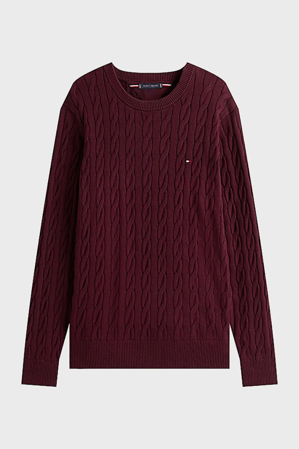 Tommy Hilfiger Pamuklu Relaxed Fit Örgülü Bisiklet Yaka Erkek Kazak MW0MW33132 XIH BORDO - 5