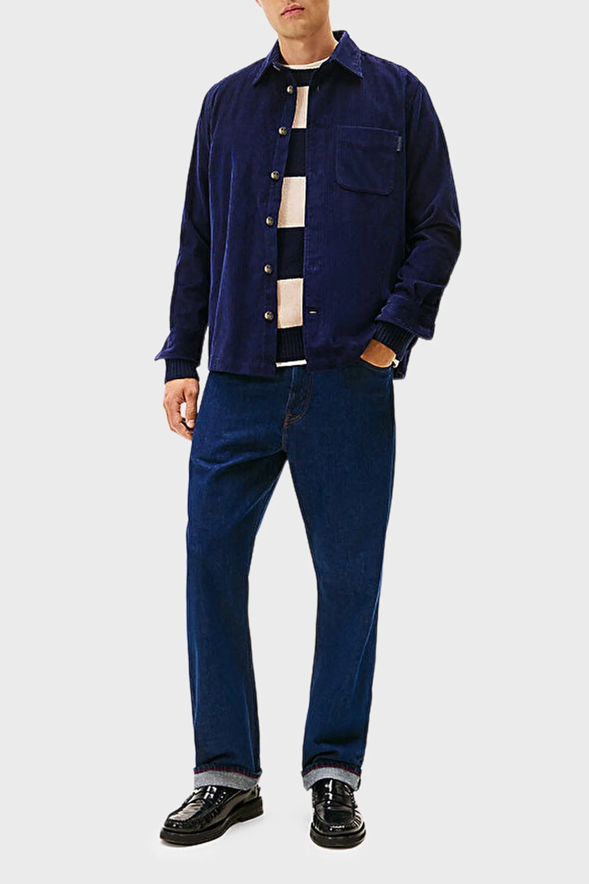 Tommy Hilfiger Pamuklu Relaxed Fit Uzun Kollu Kadife Erkek Gömlek MW0MW40489 BCL LACİVERT - 3