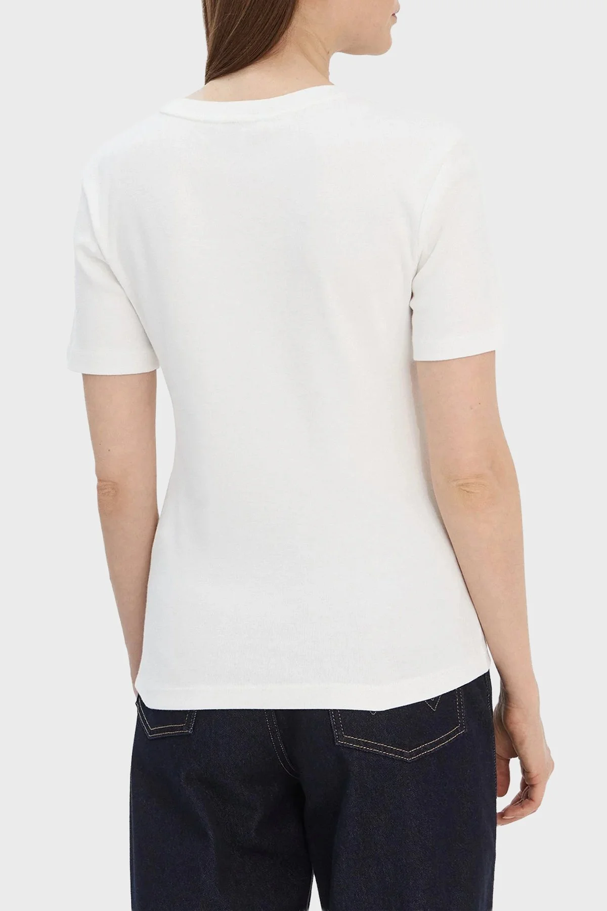 Tommy Hilfiger Pamuklu Slim Fit Bisiklet Yaka Bayan T Shirt WW0WW40587 YBL BEYAZ - 3