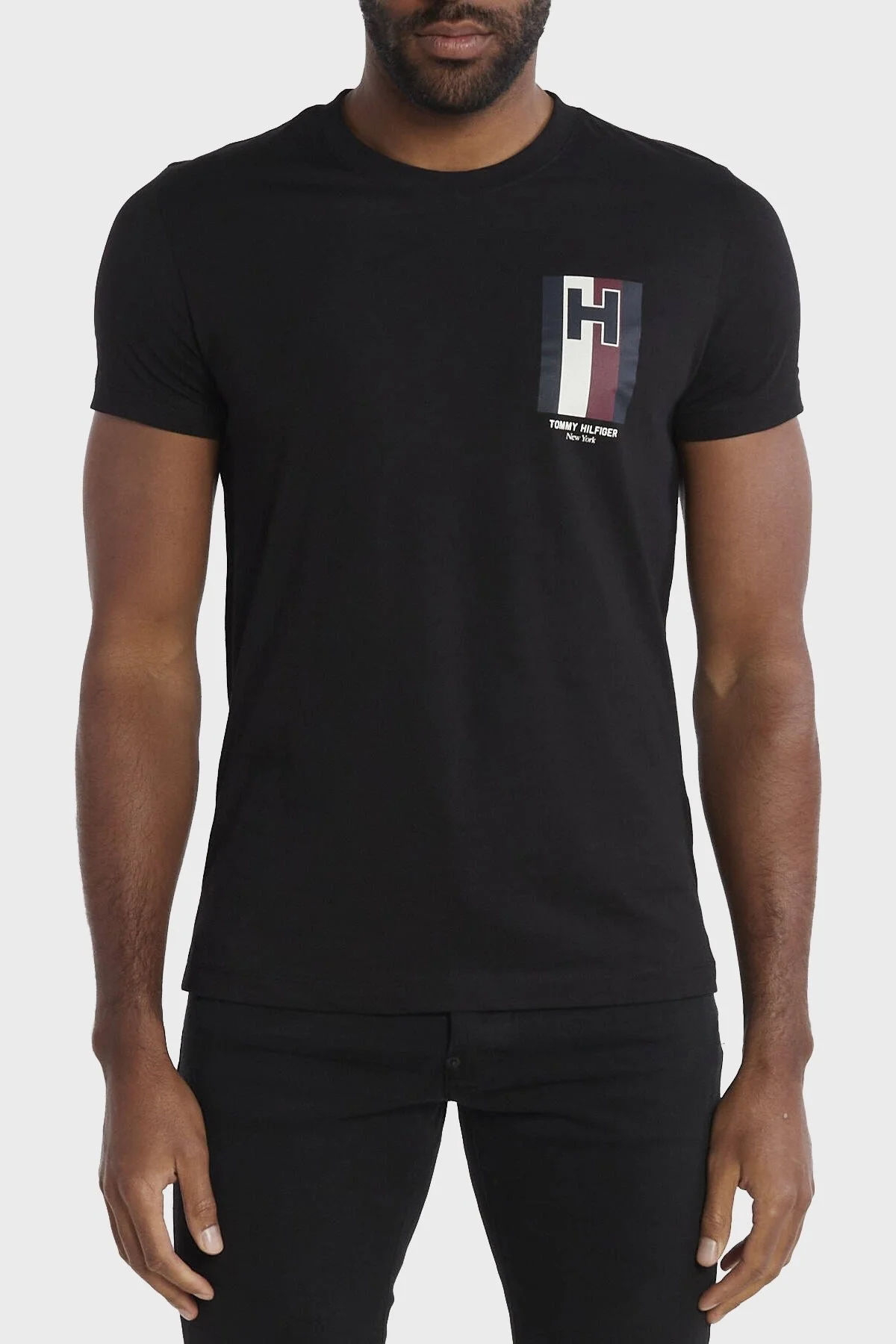 Tommy Hilfiger Pamuklu Slim Fit Bisiklet Yaka Erkek T Shirt MW0MW33687 BDS SİYAH - 1