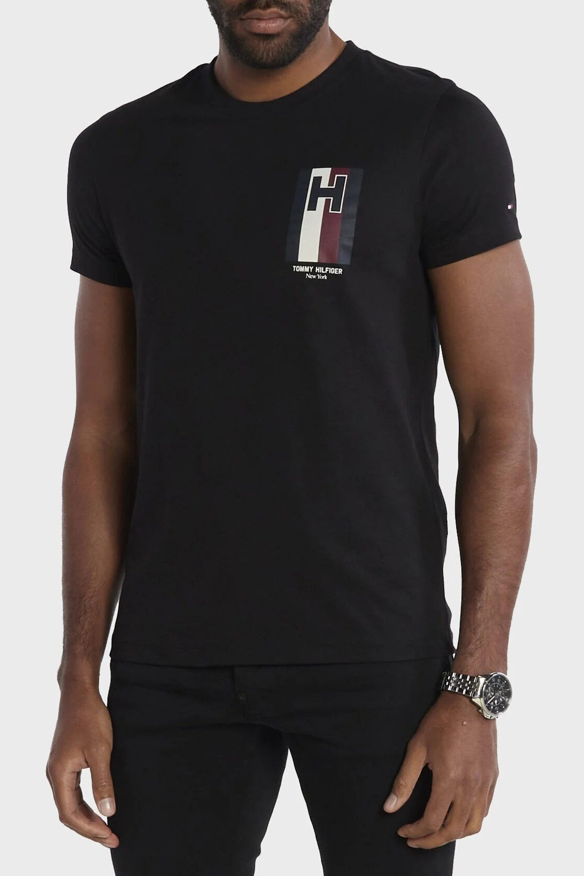Tommy Hilfiger Pamuklu Slim Fit Bisiklet Yaka Erkek T Shirt MW0MW33687 BDS SİYAH - 2