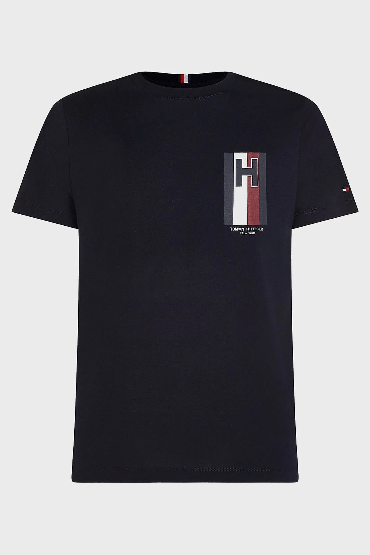 Tommy Hilfiger Pamuklu Slim Fit Bisiklet Yaka Erkek T Shirt MW0MW33687 DW5 LACİVERT - 5