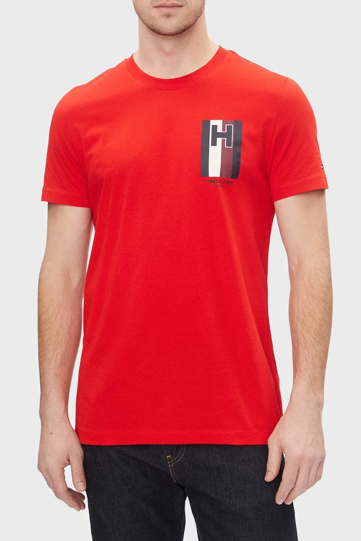 Tommy Hilfiger Pamuklu Slim Fit Bisiklet Yaka Erkek T Shirt MW0MW33687 XND KIRMIZI - 1