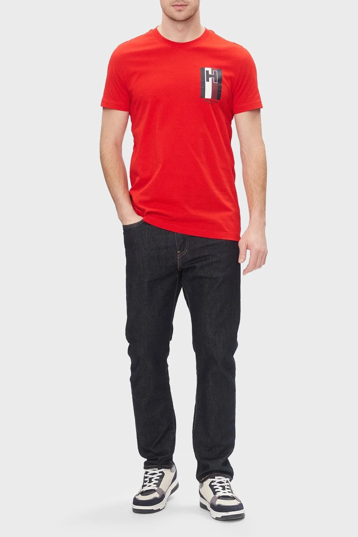 Tommy Hilfiger Pamuklu Slim Fit Bisiklet Yaka Erkek T Shirt MW0MW33687 XND KIRMIZI - 2
