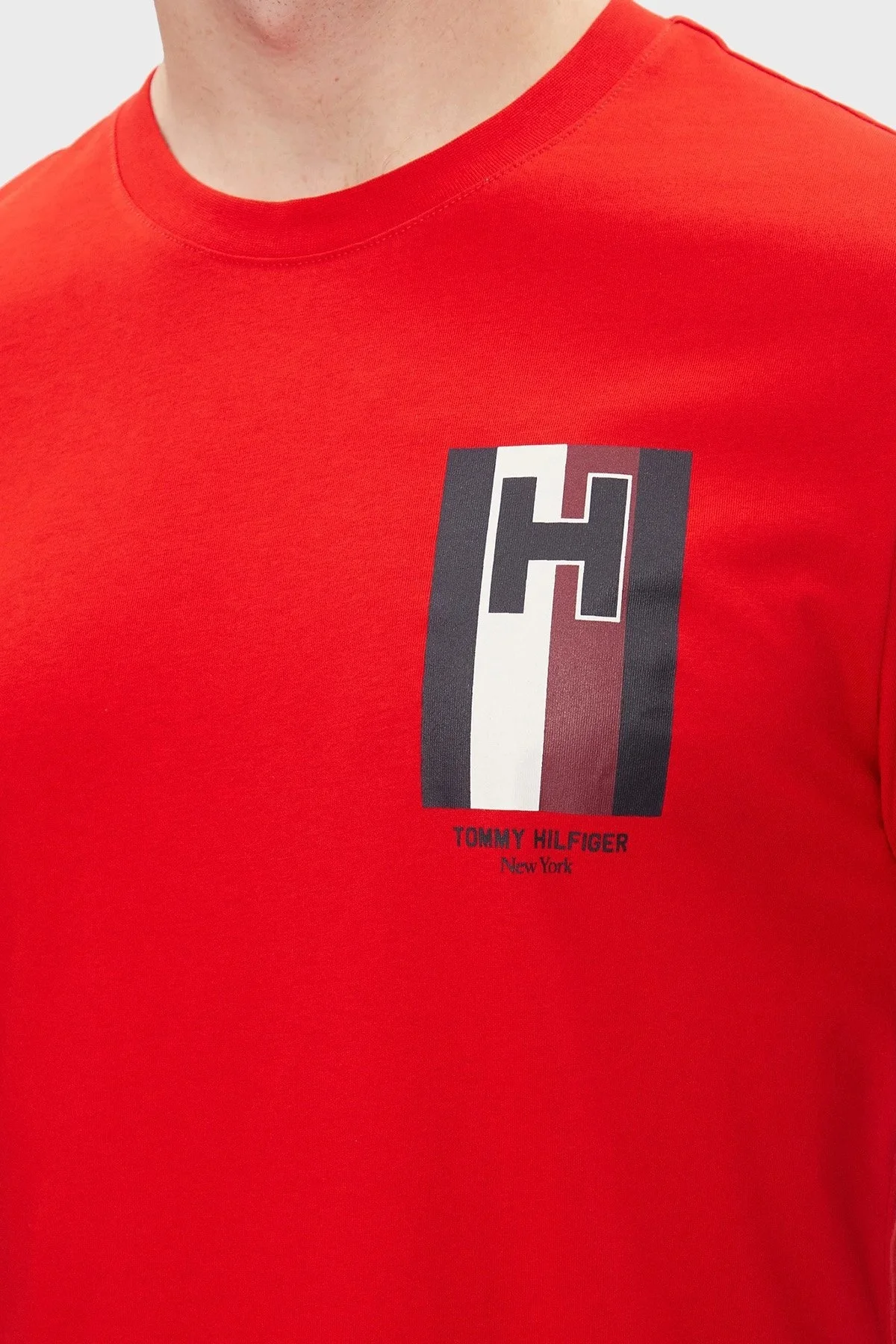 Tommy Hilfiger Pamuklu Slim Fit Bisiklet Yaka Erkek T Shirt MW0MW33687 XND KIRMIZI - 5