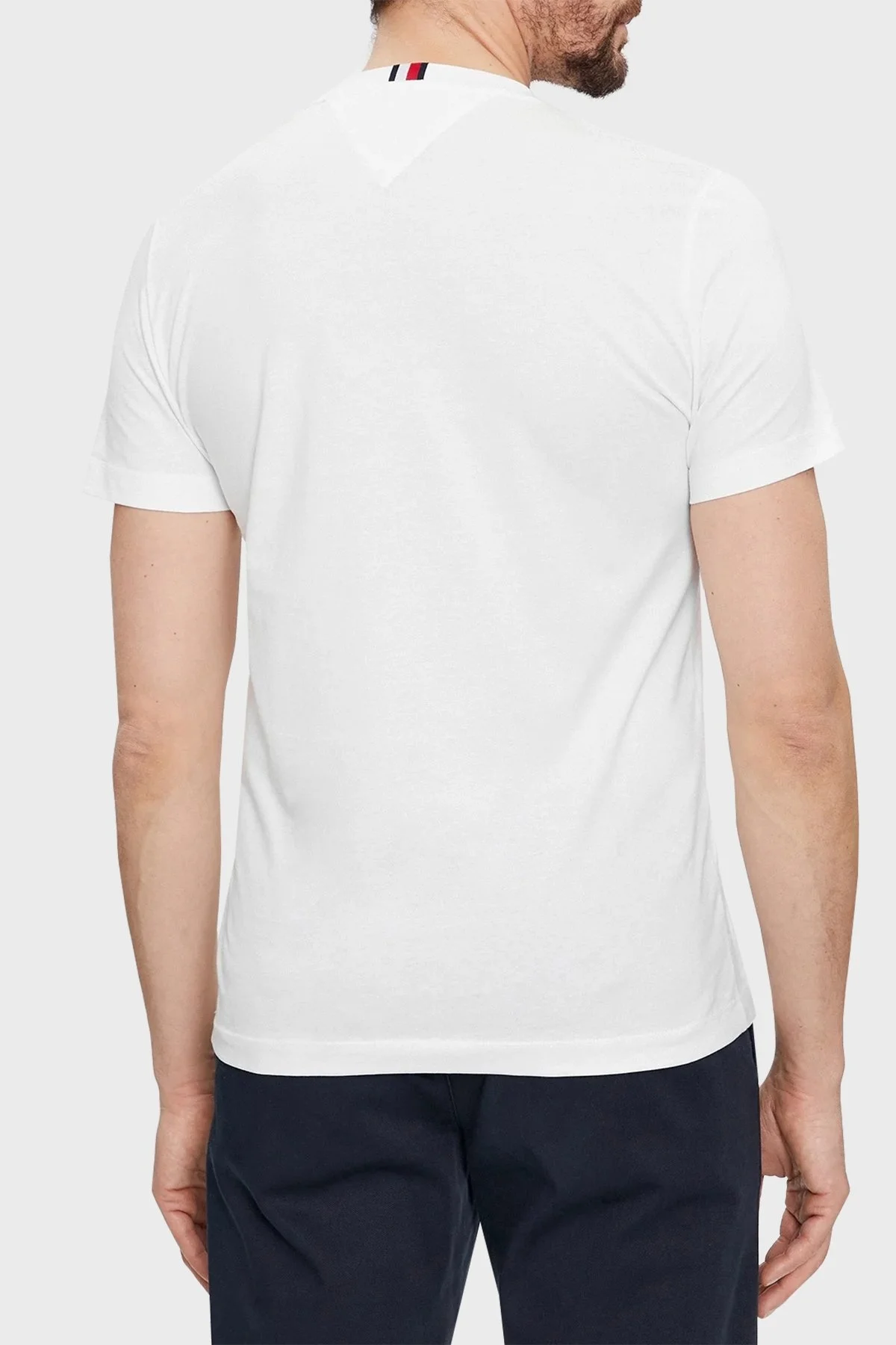 Tommy Hilfiger Pamuklu Slim Fit Bisiklet Yaka Erkek T Shirt MW0MW33687 YBR BEYAZ - 3