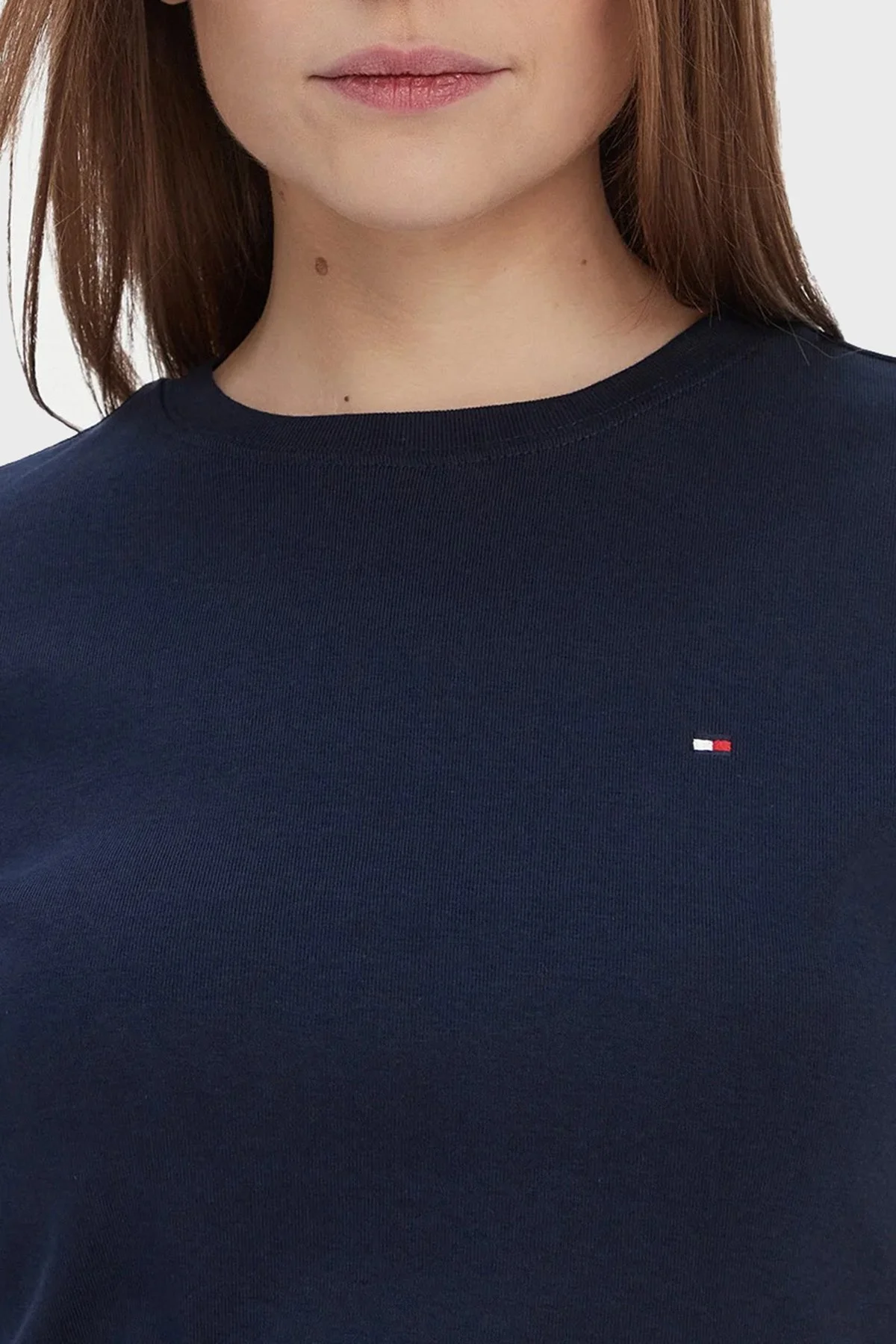 Tommy Hilfiger Pamuklu Slim Fit Bsiklet Yaka Bayan T Shirt WW0WW40587 C1G LACİVERT - 4