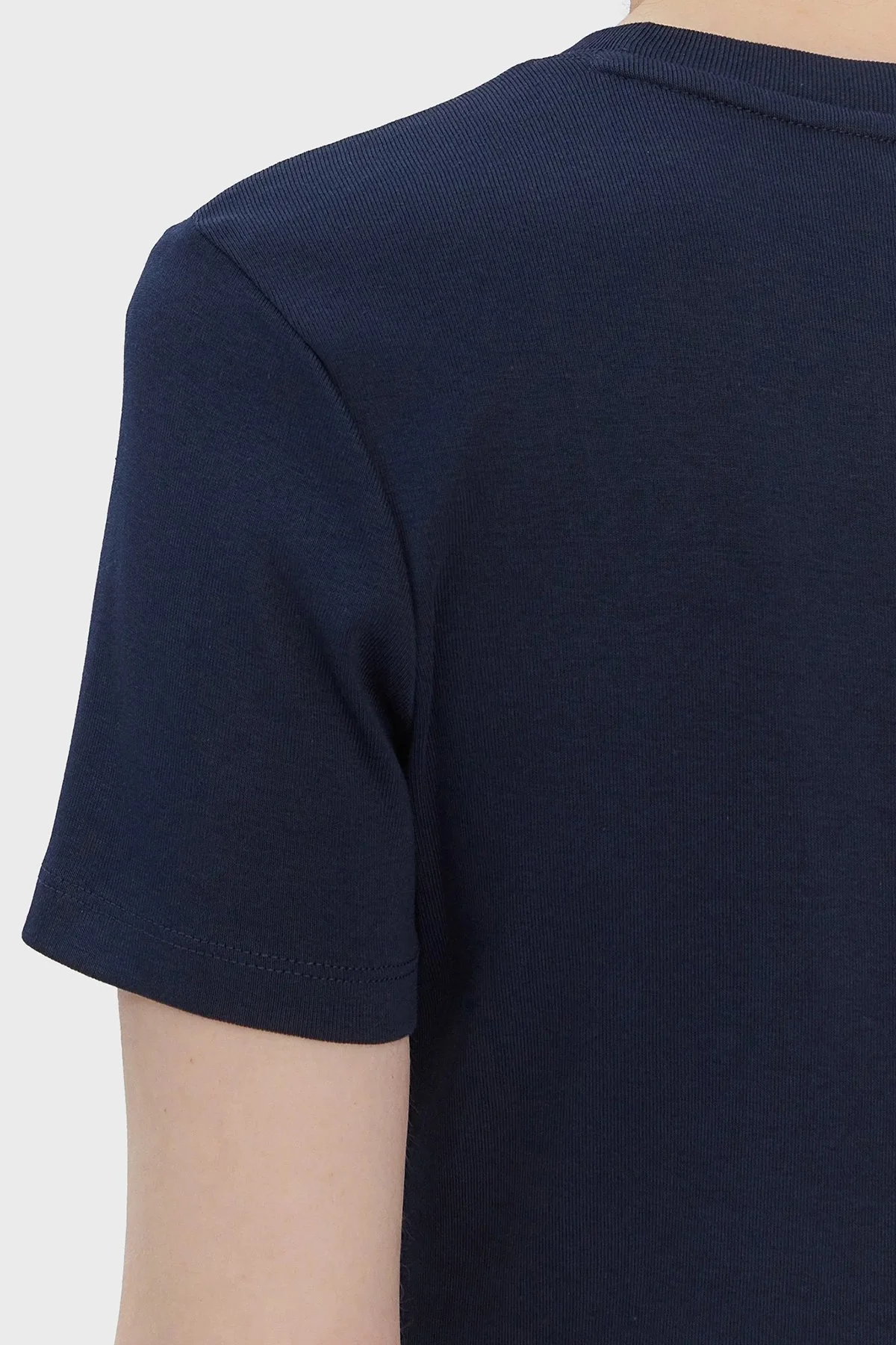 Tommy Hilfiger Pamuklu Slim Fit Bsiklet Yaka Bayan T Shirt WW0WW40587 C1G LACİVERT - 5