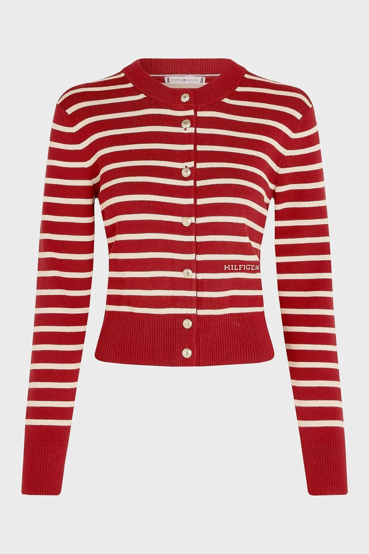 Tommy Hilfiger Pamuklu Slim Fit Çizgili Bayan Hırka WW0WW43148 04U Kiremit-Bej - 5