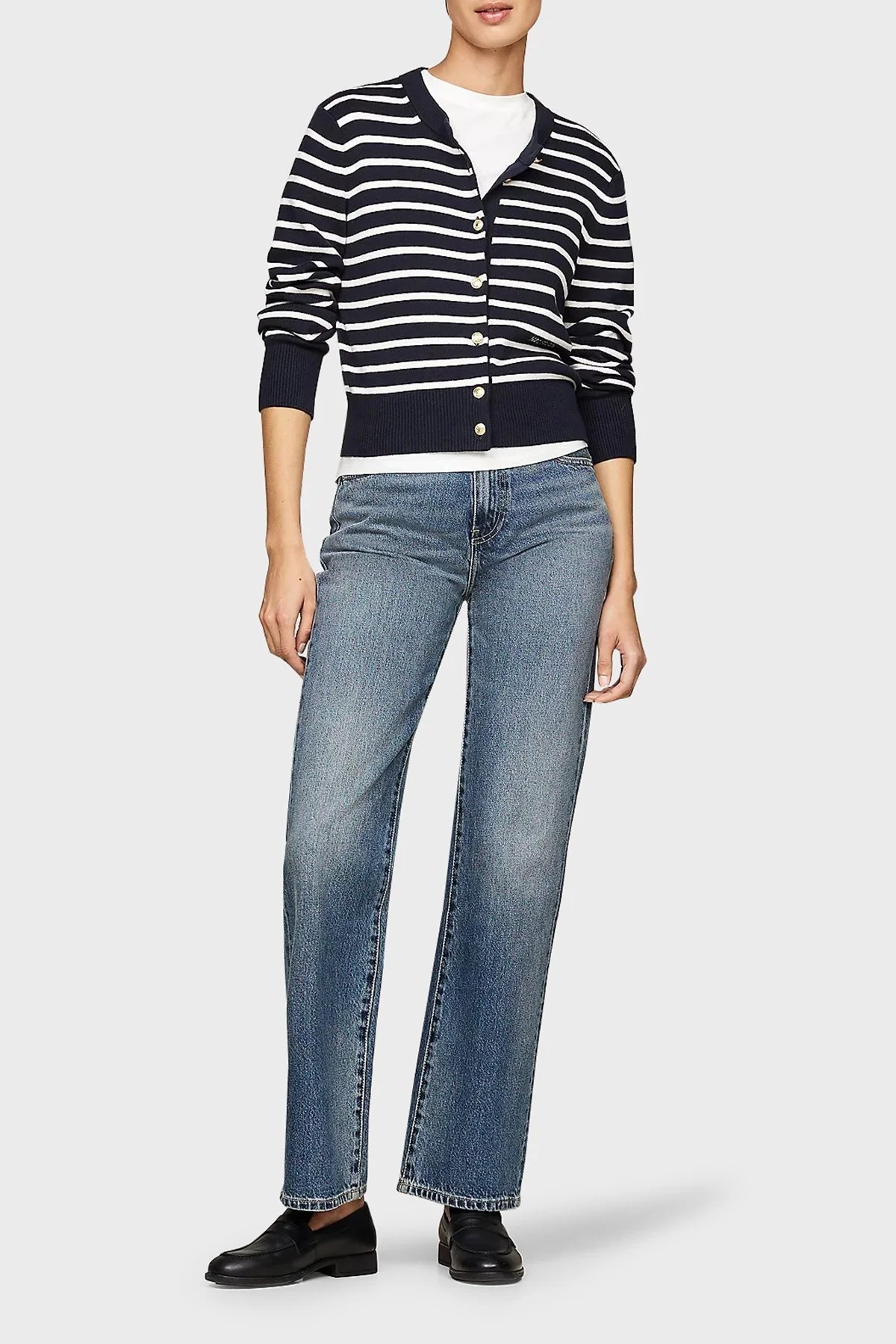 Tommy Hilfiger Pamuklu Slim Fit Çizgili Bayan Hırka WW0WW43148 0AA BEJ - 3
