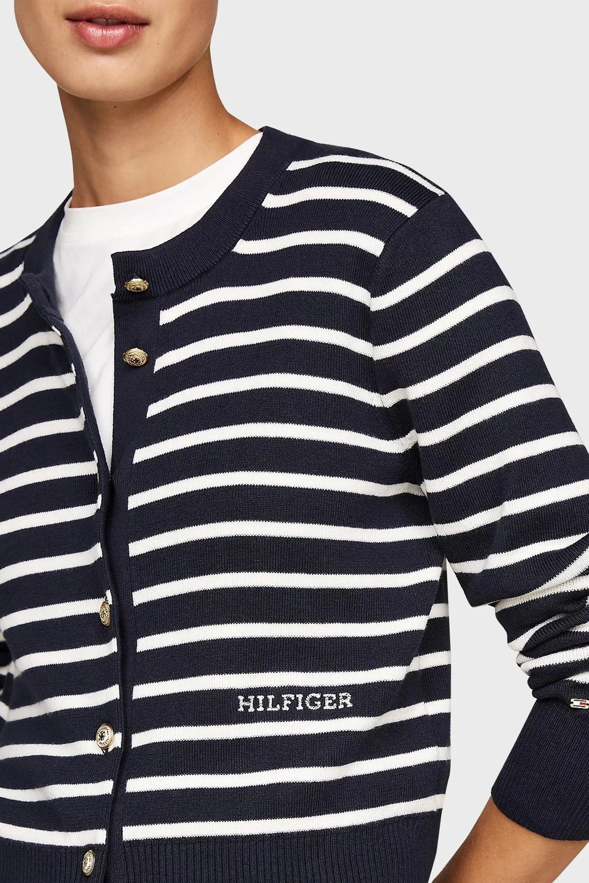Tommy Hilfiger Pamuklu Slim Fit Çizgili Bayan Hırka WW0WW43148 0AA BEJ - 4