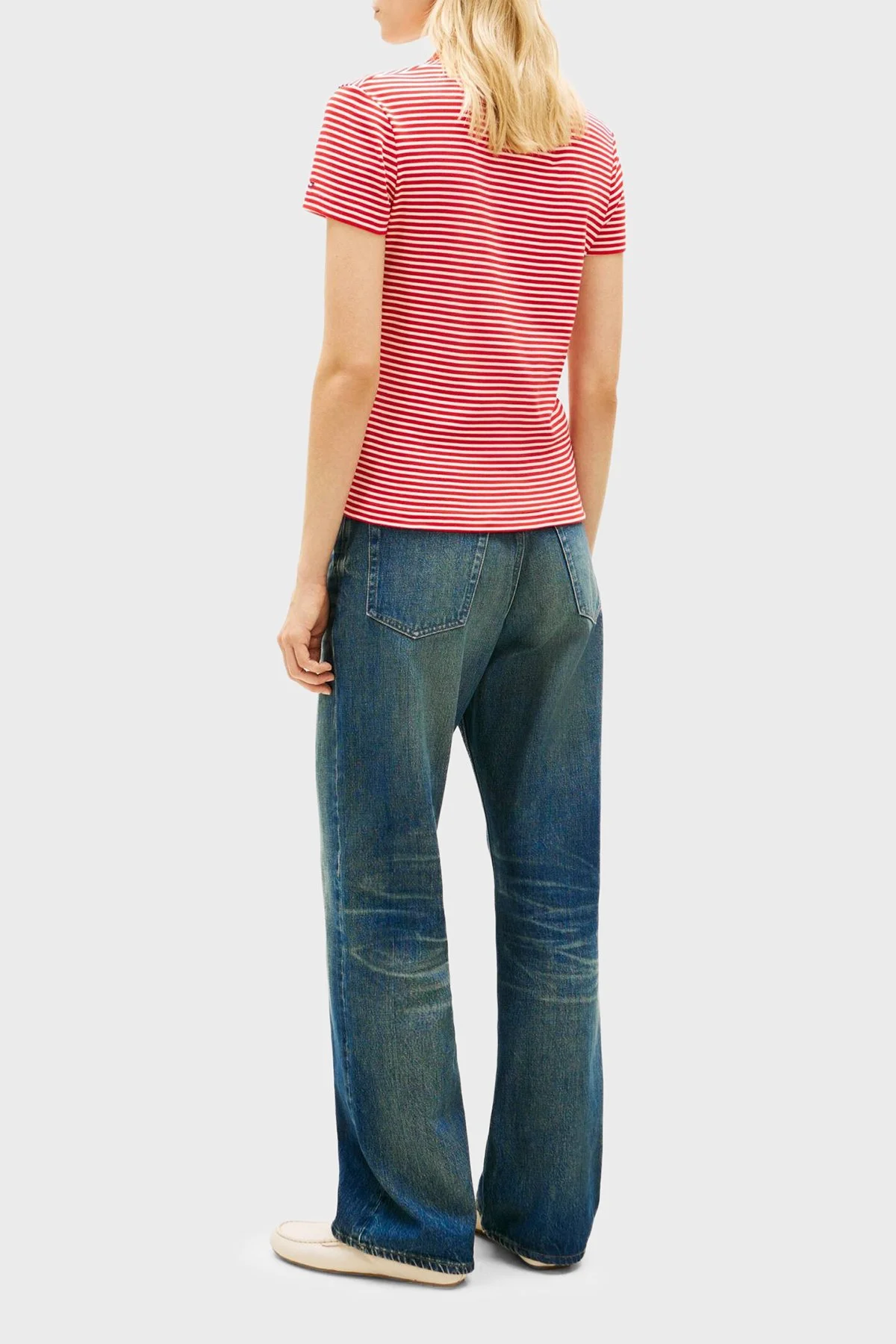 Tommy Hilfiger Pamuklu Slim Fit Düğmeli Bayan Polo Yaka T Shirt WW0WW49252 0EY KIRMIZI-BEYAZ - 3