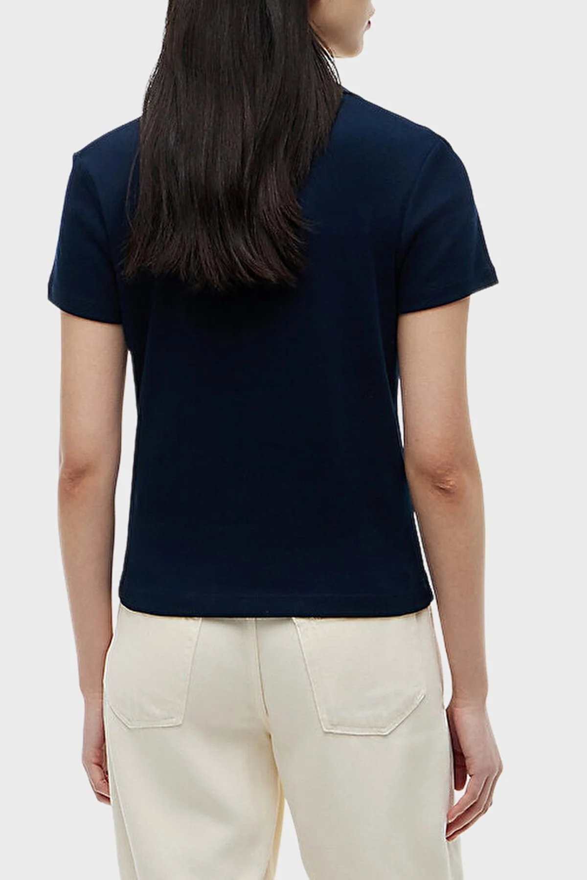 Tommy Hilfiger Pamuklu Slim Fit Düğmeli Bayan Polo Yaka T Shirt WW0WW49252 C1G LACİVERT - 3