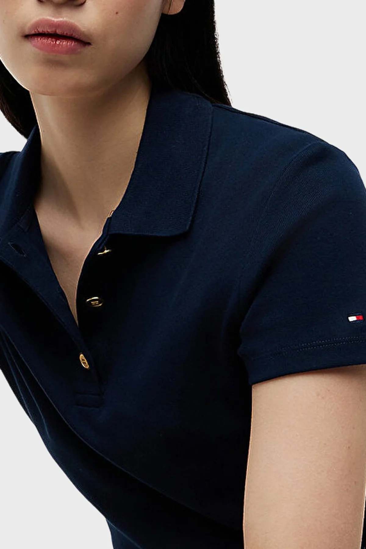 Tommy Hilfiger Pamuklu Slim Fit Düğmeli Bayan Polo Yaka T Shirt WW0WW49252 C1G LACİVERT - 4