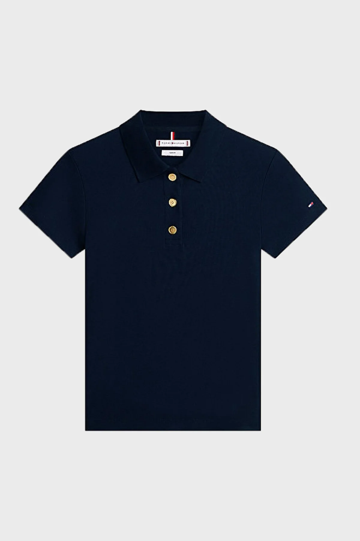 Tommy Hilfiger Pamuklu Slim Fit Düğmeli Bayan Polo Yaka T Shirt WW0WW49252 C1G LACİVERT - 5