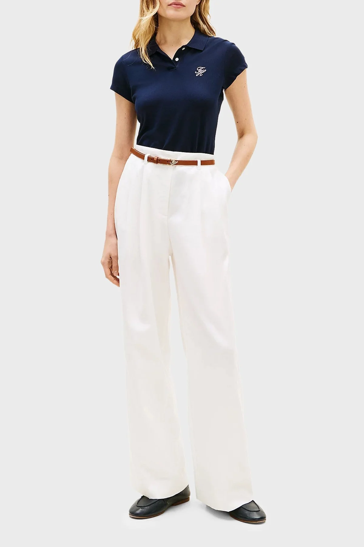 Tommy Hilfiger Pamuklu Slim Fit Düğmeli Bayan Polo Yaka T Shirt WW0WW49259 C1G LACİVERT - 2