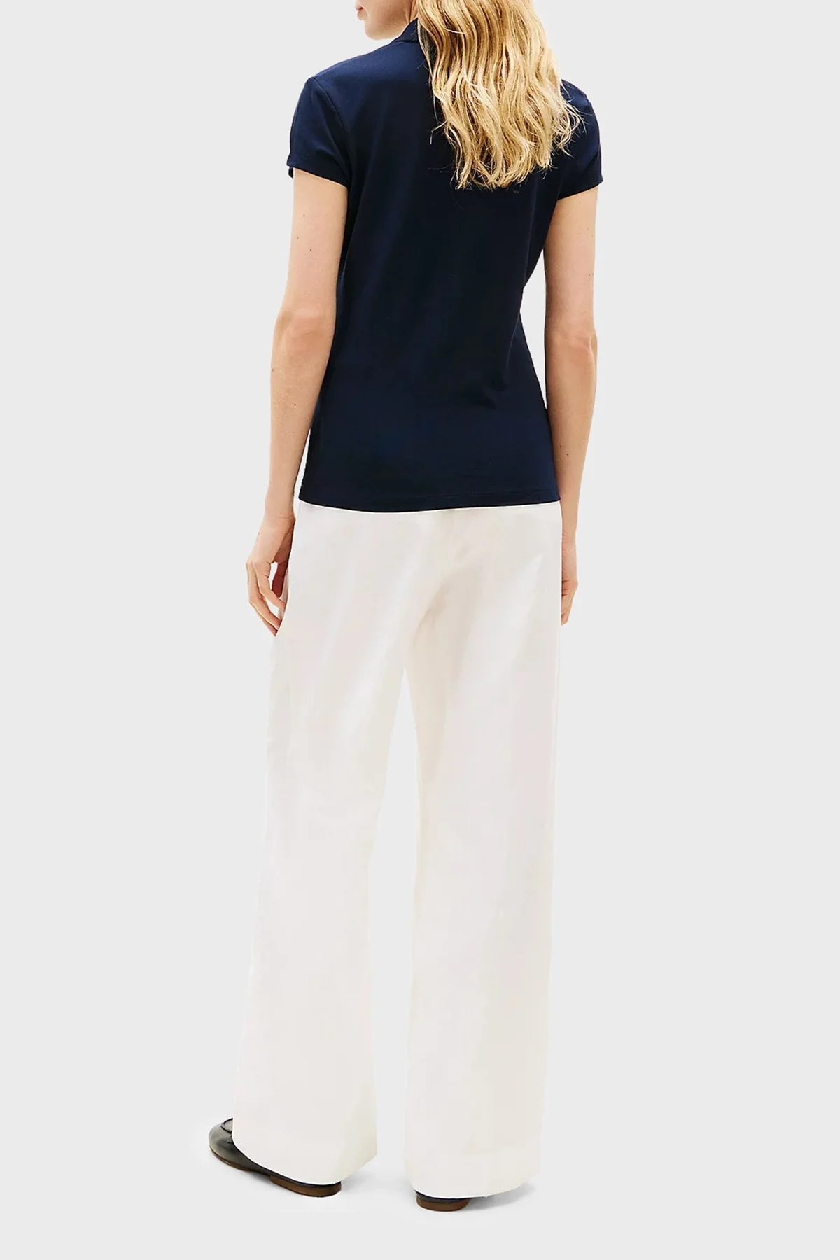 Tommy Hilfiger Pamuklu Slim Fit Düğmeli Bayan Polo Yaka T Shirt WW0WW49259 C1G LACİVERT - 3