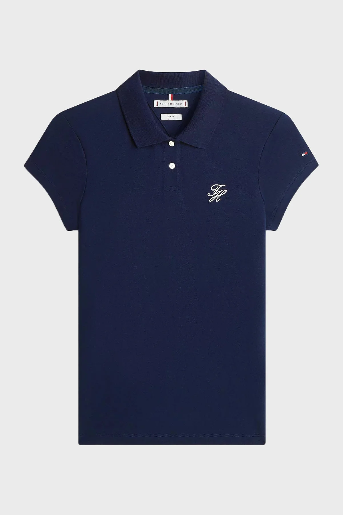 Tommy Hilfiger Pamuklu Slim Fit Düğmeli Bayan Polo Yaka T Shirt WW0WW49259 C1G LACİVERT - 5