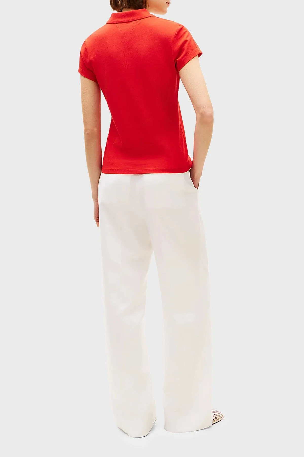 Tommy Hilfiger Pamuklu Slim Fit Düğmeli Bayan Polo Yaka T Shirt WW0WW49259 SNE KIRMIZI - 3