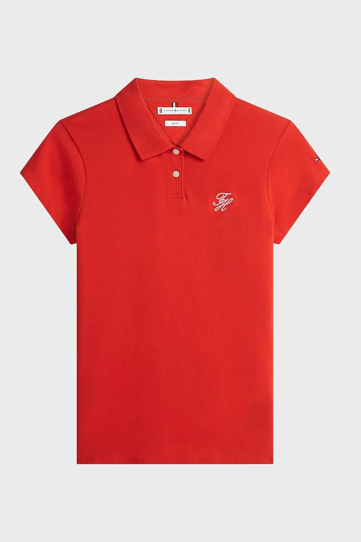 Tommy Hilfiger Pamuklu Slim Fit Düğmeli Bayan Polo Yaka T Shirt WW0WW49259 SNE KIRMIZI - 5
