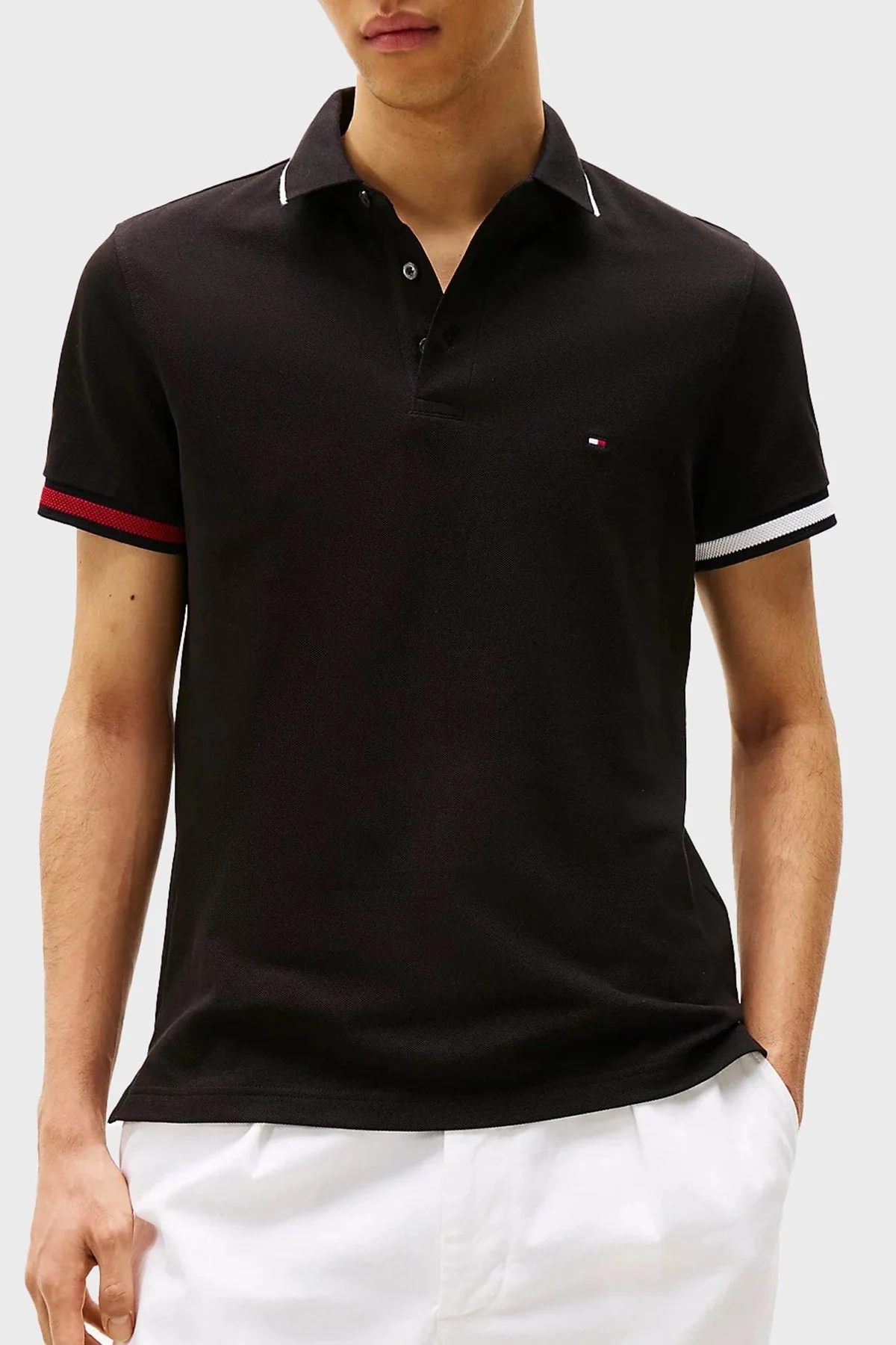 Tommy Hilfiger Pamuklu Slim Fit Düğmeli Erkek Polo Yaka T Shirt MW0MW38458 BDS SİYAH - 6