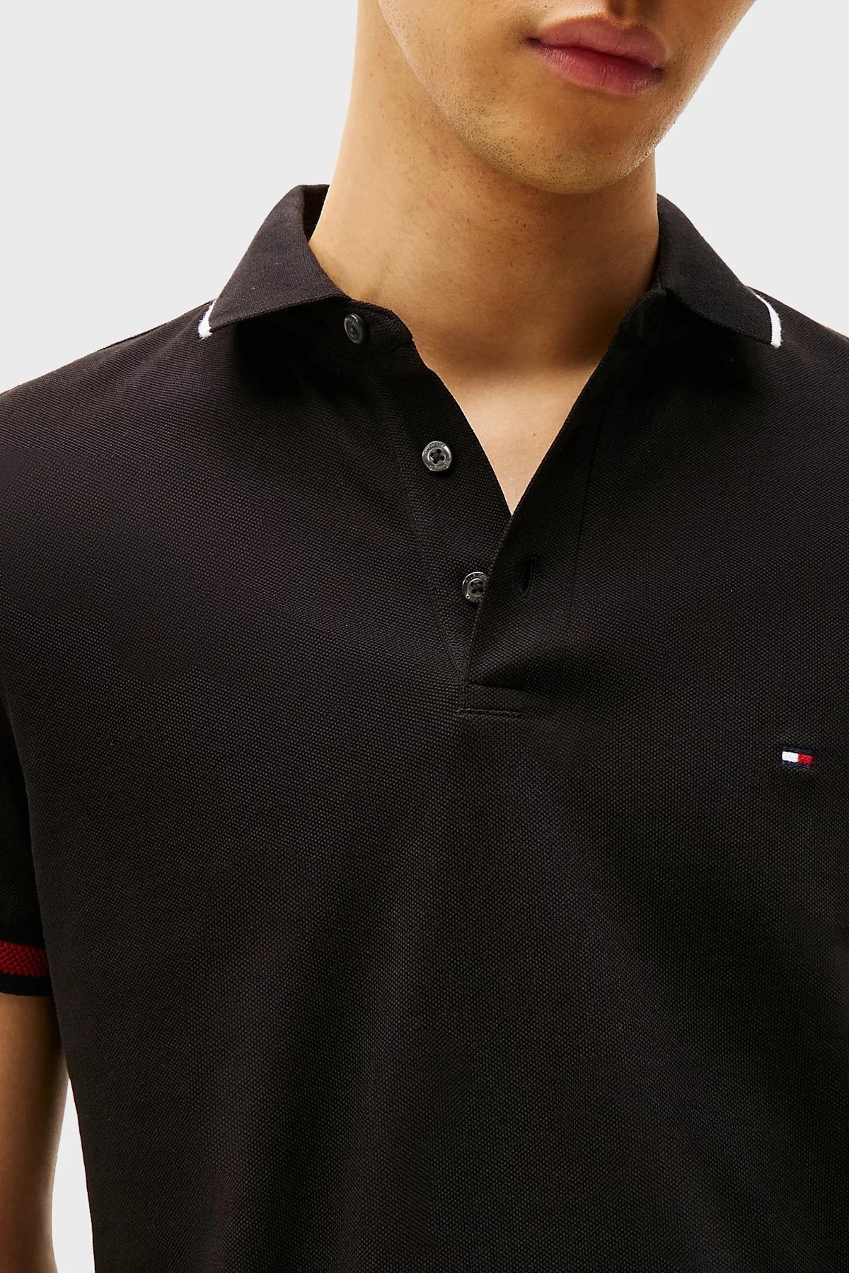 Tommy Hilfiger Pamuklu Slim Fit Düğmeli Erkek Polo Yaka T Shirt MW0MW38458 BDS SİYAH - 9