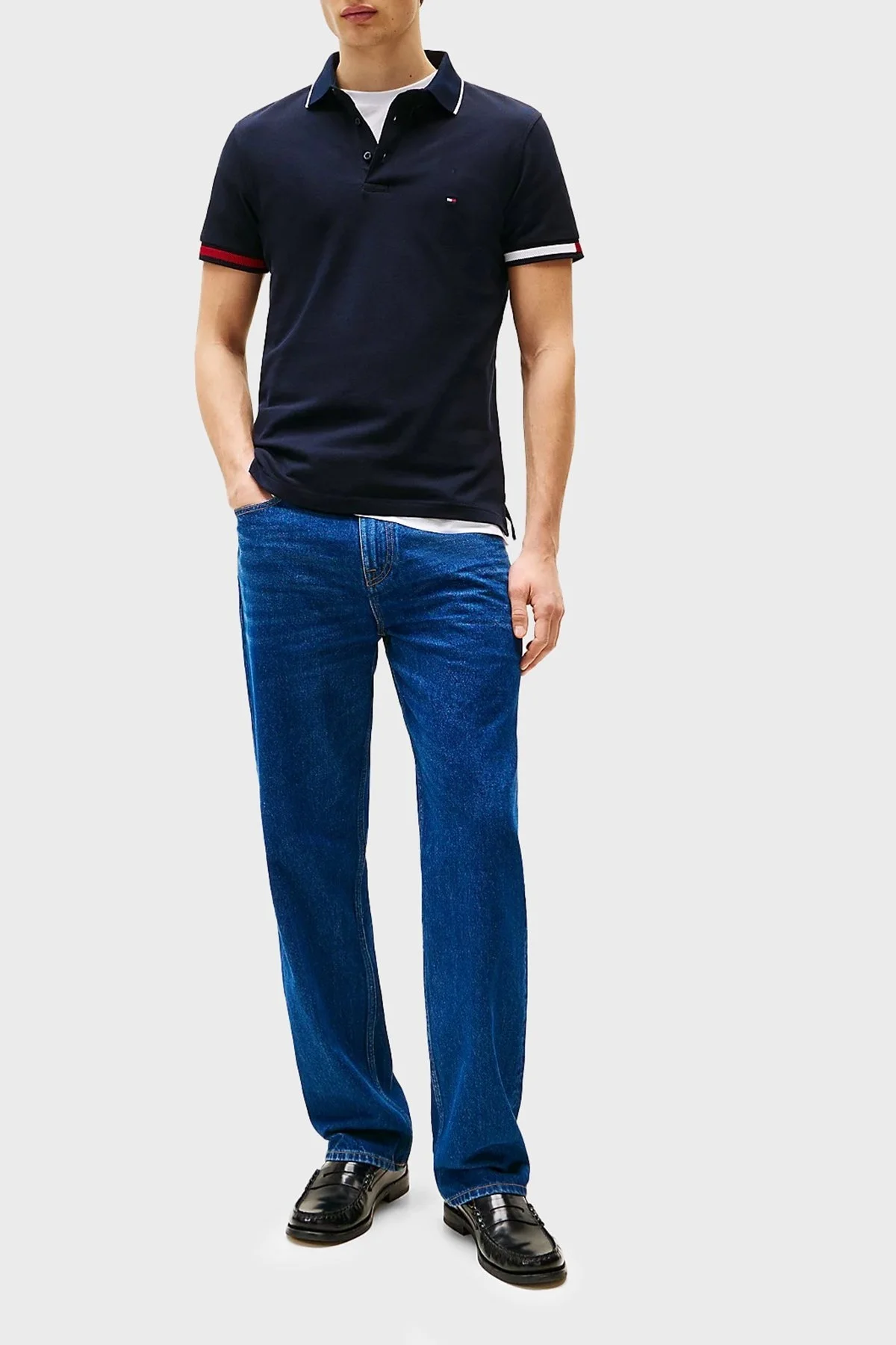 Tommy Hilfiger Pamuklu Slim Fit Düğmeli Erkek Polo Yaka T Shirt MW0MW38458 DW5 LACİVERT - 7