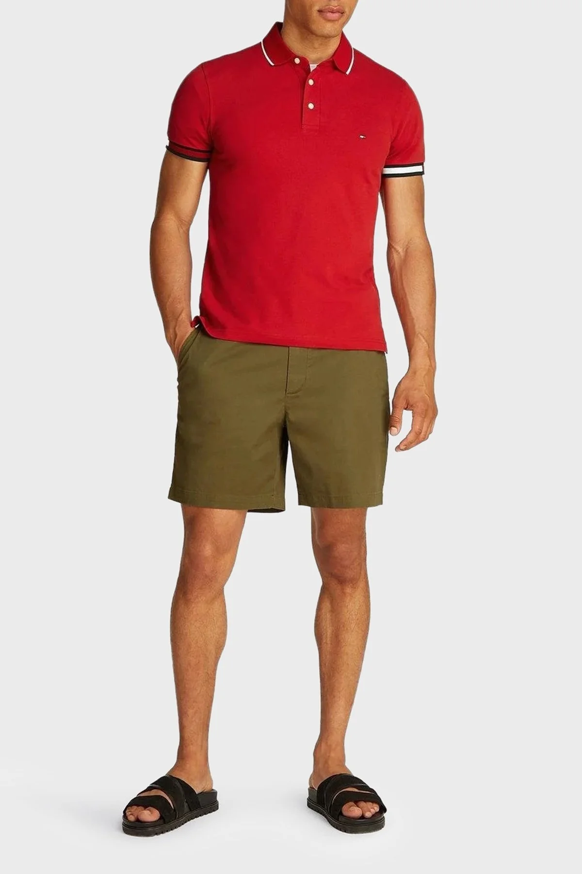 Tommy Hilfiger Pamuklu Slim Fit Düğmeli Erkek Polo Yaka T Shirt MW0MW38458 XLD KIRMIZI - 7