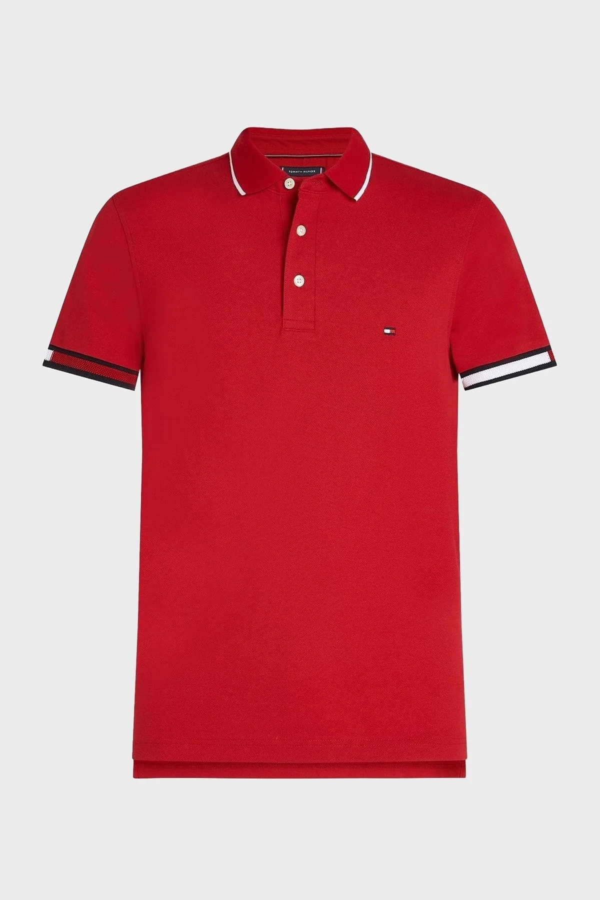 Tommy Hilfiger Pamuklu Slim Fit Düğmeli Erkek Polo Yaka T Shirt MW0MW38458 XLD KIRMIZI - 9
