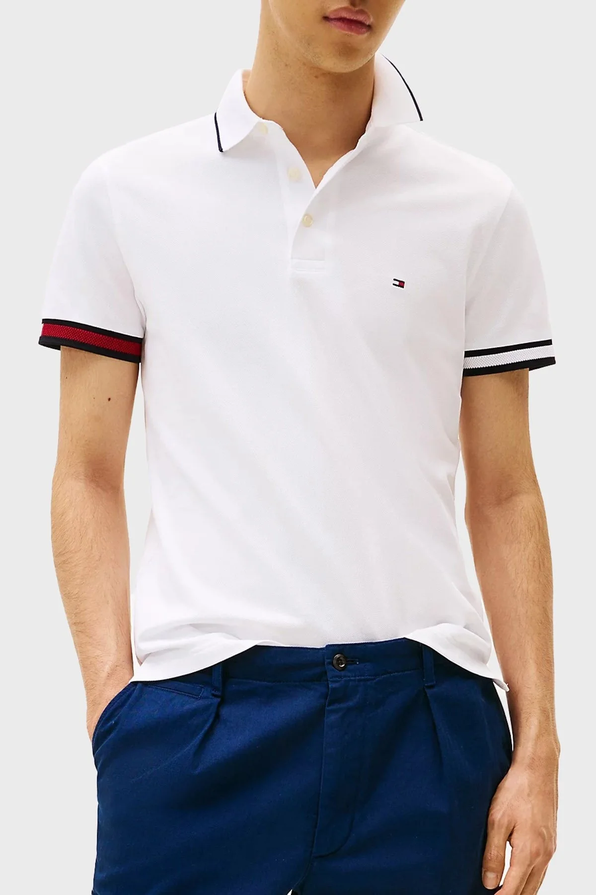 Tommy Hilfiger Pamuklu Slim Fit Düğmeli Erkek Polo Yaka T Shirt MW0MW38458 YBR BEYAZ - 5