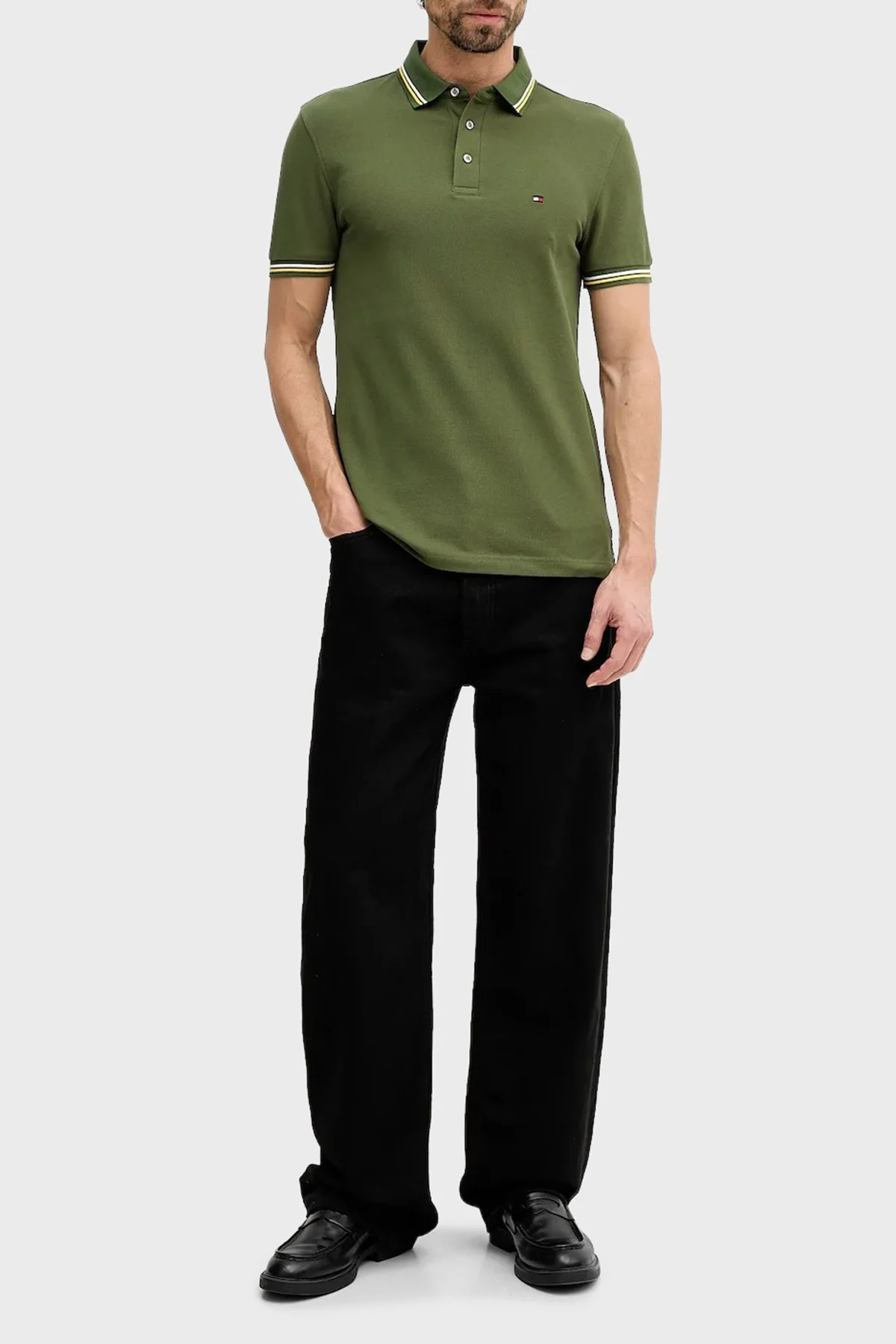 Tommy Hilfiger Pamuklu Slim Fit Düğmeli Erkek Polo Yaka T Shirt MW0MW39993 L01 YEŞİL - 2