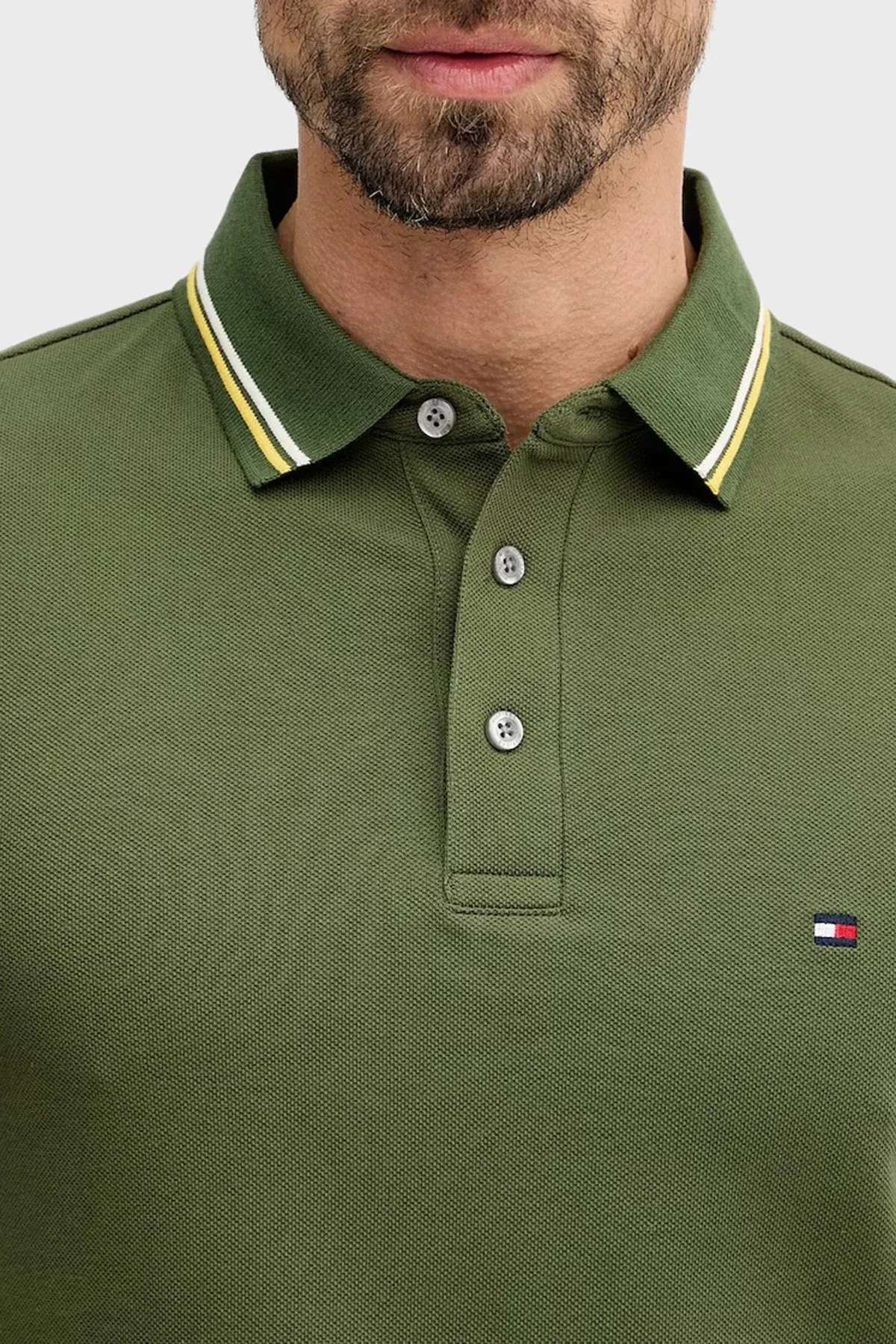 Tommy Hilfiger Pamuklu Slim Fit Düğmeli Erkek Polo Yaka T Shirt MW0MW39993 L01 YEŞİL - 4