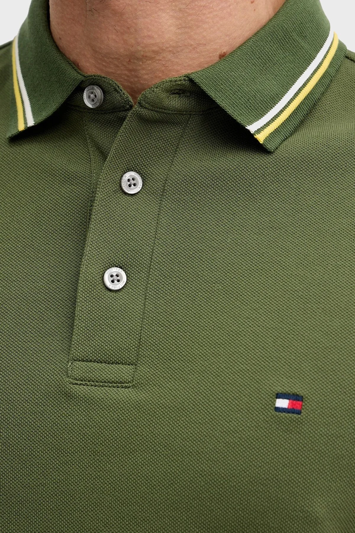 Tommy Hilfiger Pamuklu Slim Fit Düğmeli Erkek Polo Yaka T Shirt MW0MW39993 L01 YEŞİL - 5