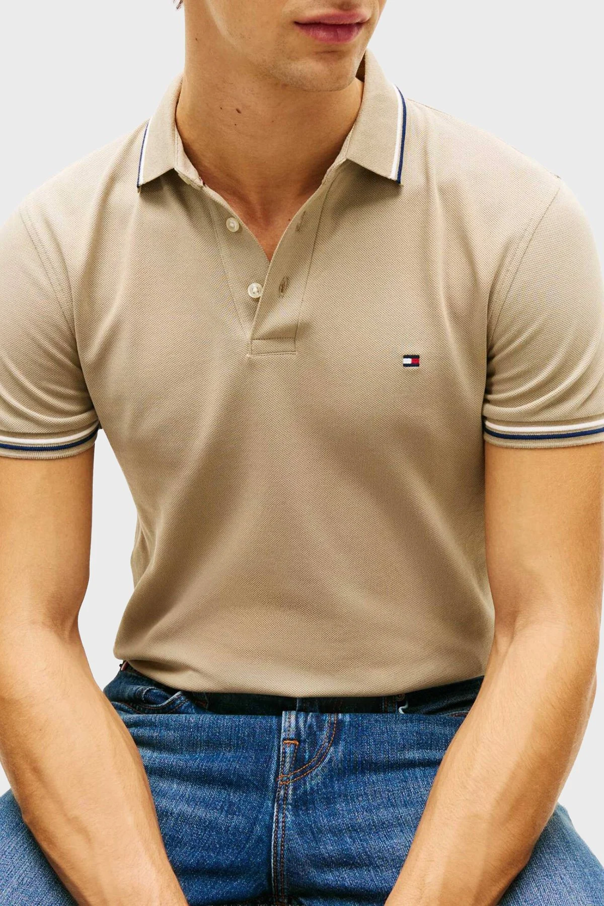 Tommy Hilfiger Pamuklu Slim Fit Düğmeli Erkek Polo Yaka T Shirt MW0MW39993 RBT KUM - 4