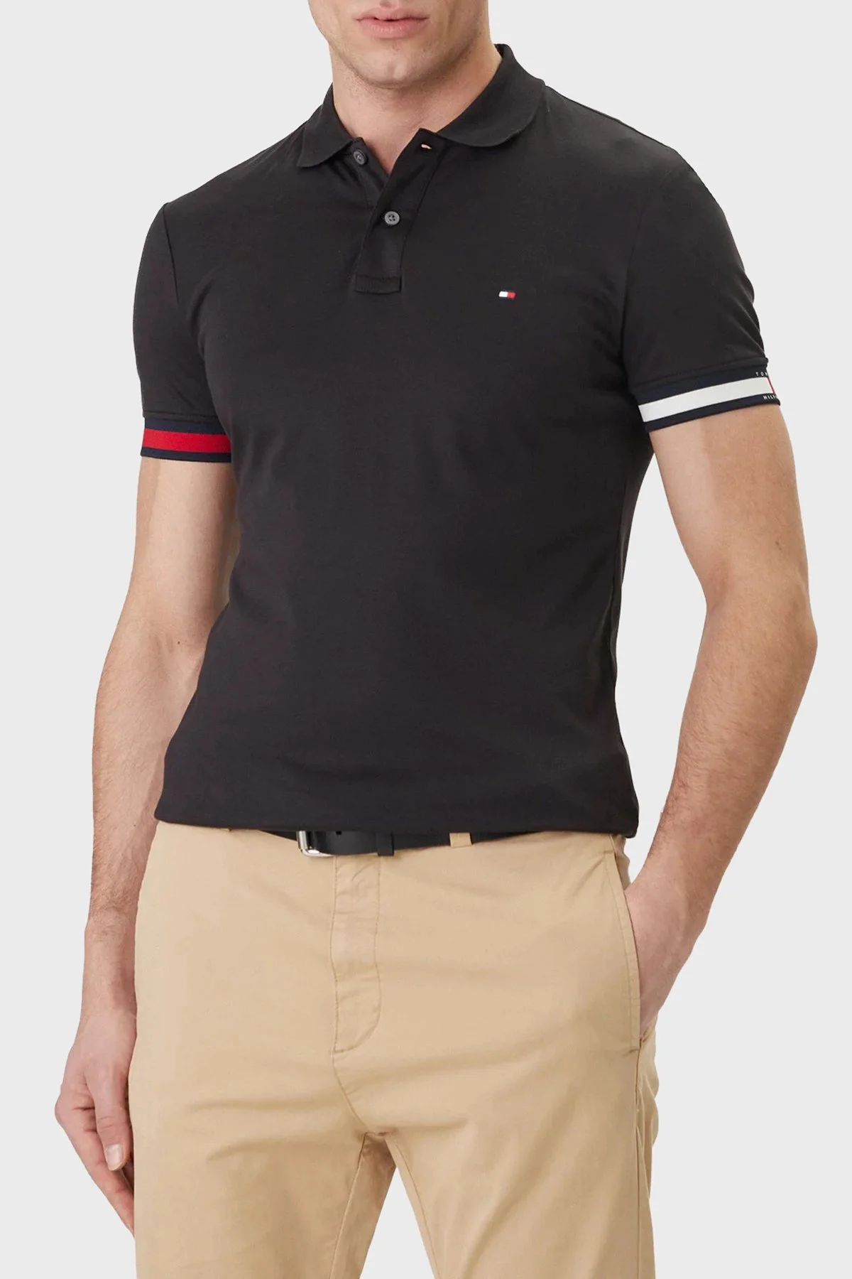 Tommy Hilfiger Pamuklu Slim Fit Düğmeli Erkek Polo Yaka T Shirt MW0MW42743 BDS SİYAH - 1