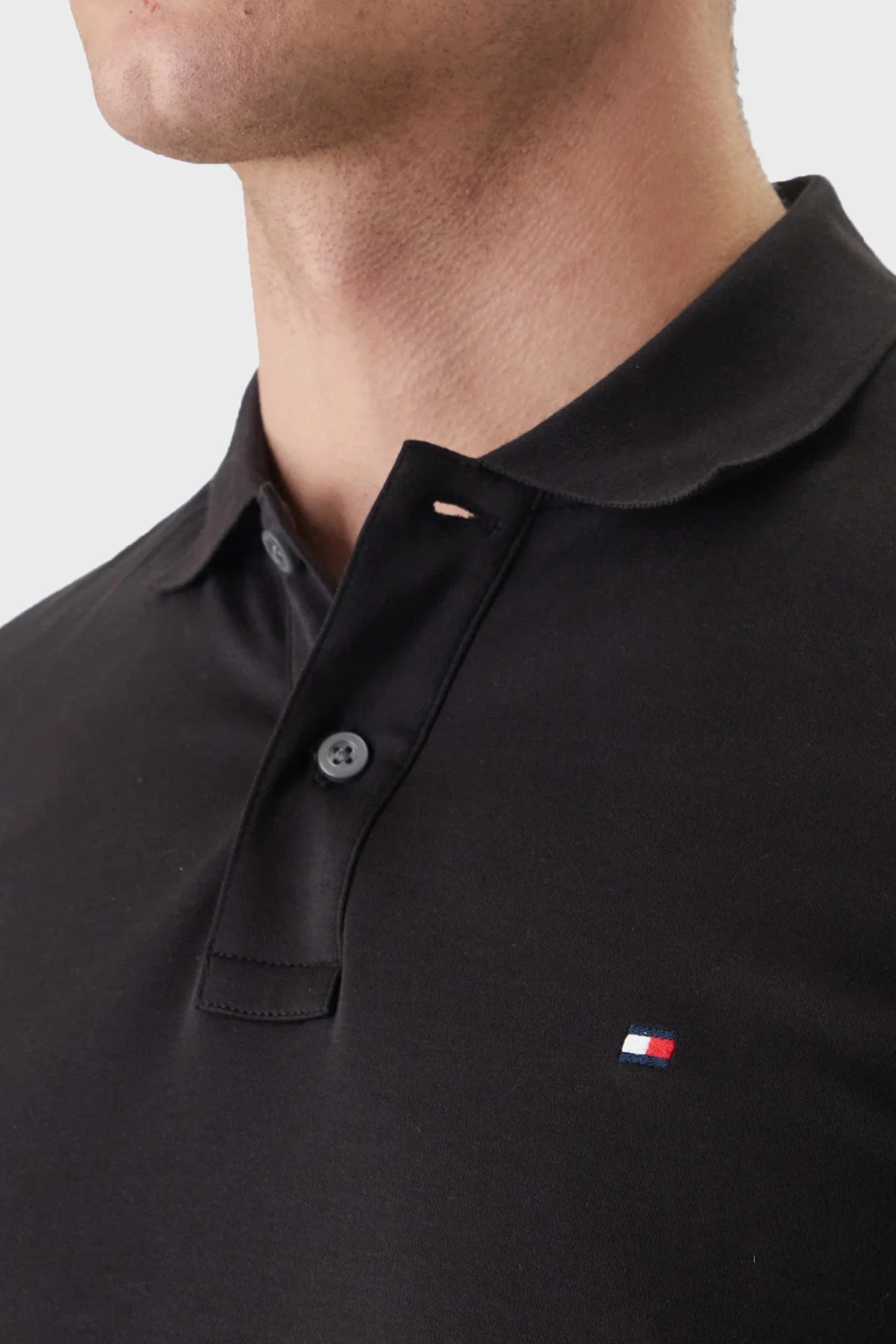Tommy Hilfiger Pamuklu Slim Fit Düğmeli Erkek Polo Yaka T Shirt MW0MW42743 BDS SİYAH - 4