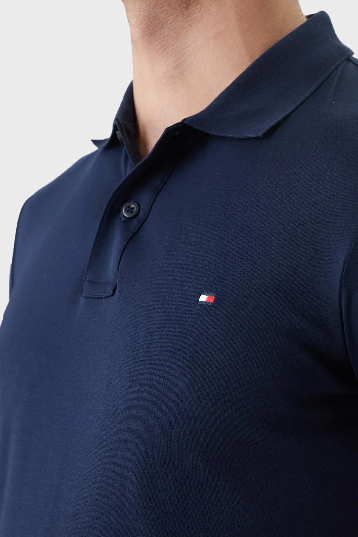 Tommy Hilfiger Pamuklu Slim Fit Düğmeli Erkek Polo Yaka T Shirt MW0MW42743 DCC LACİVERT - 4
