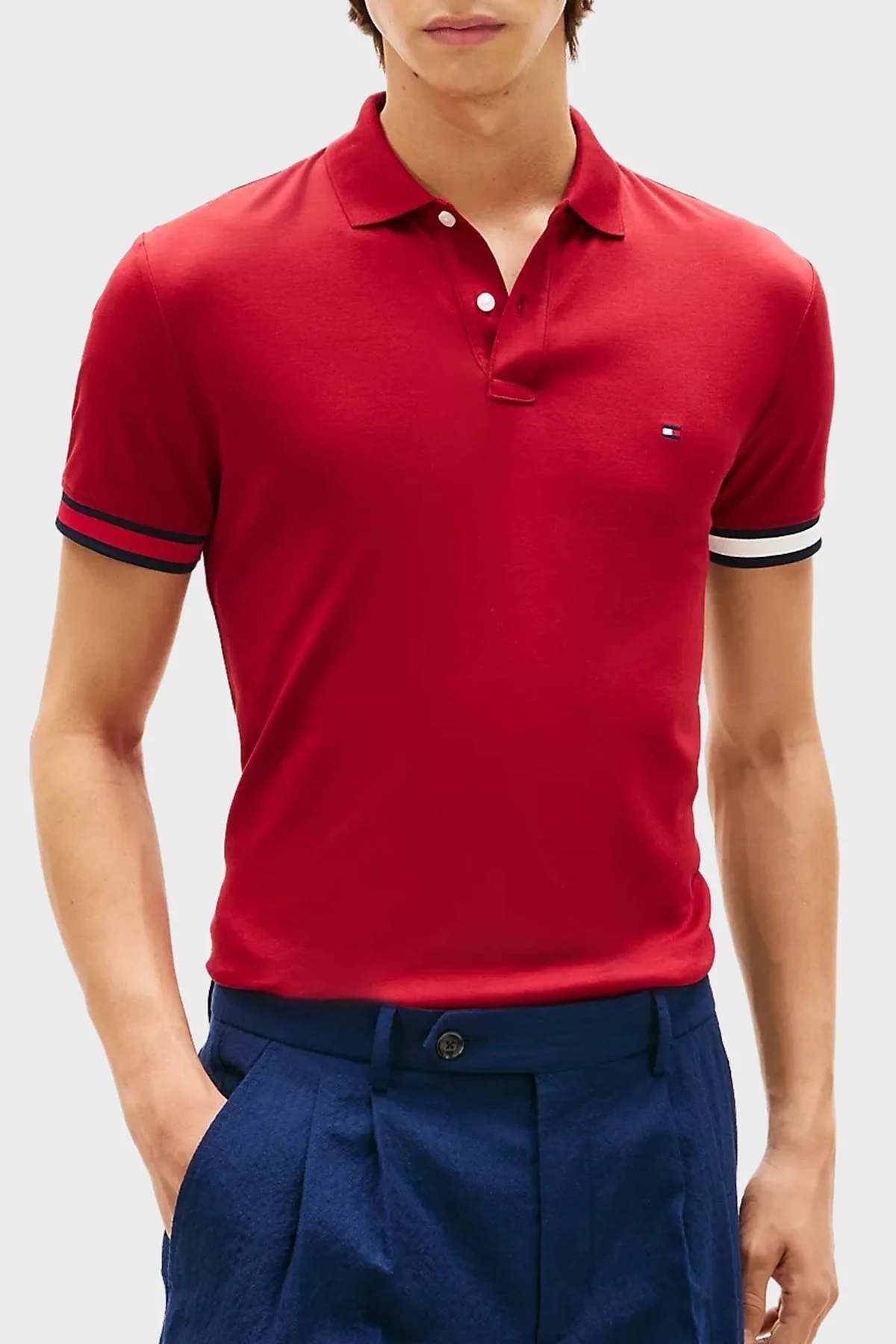 Tommy Hilfiger Pamuklu Slim Fit Düğmeli Erkek Polo Yaka T Shirt MW0MW42743 XIT KIRMIZI - 1