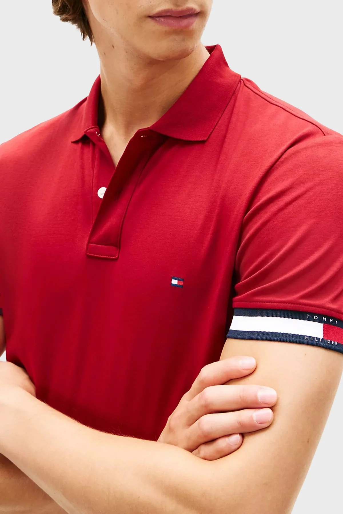 Tommy Hilfiger Pamuklu Slim Fit Düğmeli Erkek Polo Yaka T Shirt MW0MW42743 XIT KIRMIZI - 3