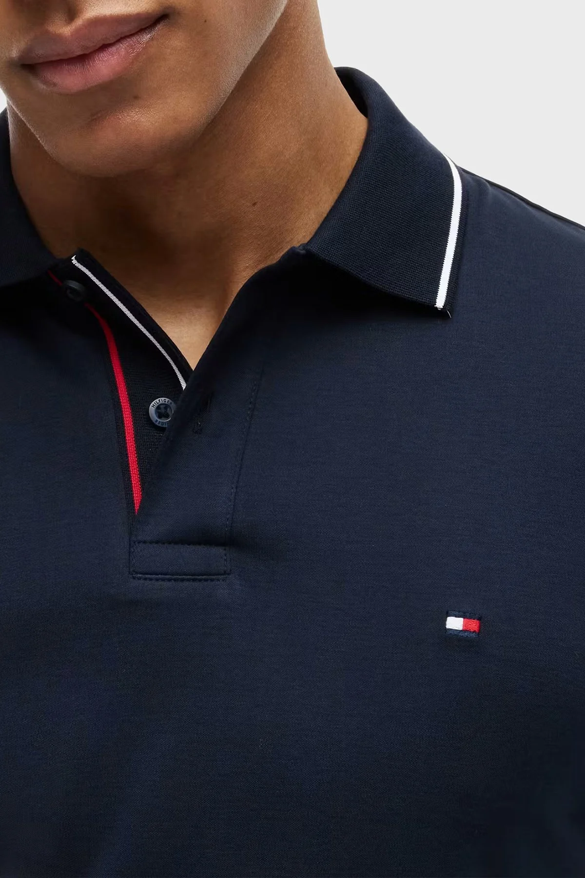 Tommy Hilfiger Pamuklu Slim Fit Düğmeli Erkek Polo Yaka T Shirt MW0MW43263 DW5 Lacivert - 4